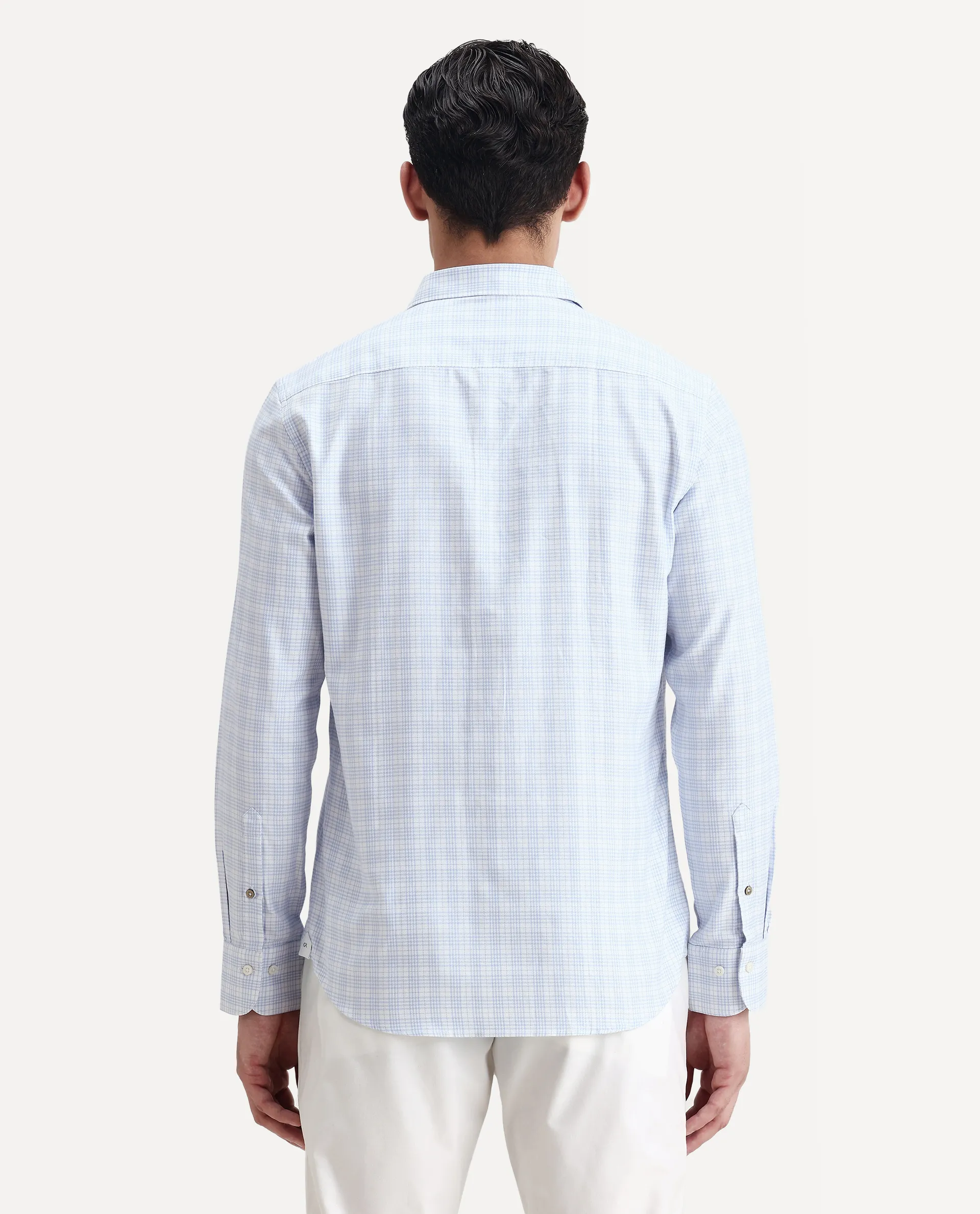 Rare Rabbit Men's Canis Light Blue Cotton Checked Print Regular Fit Full Sleeve Collared Shirt - Image 7