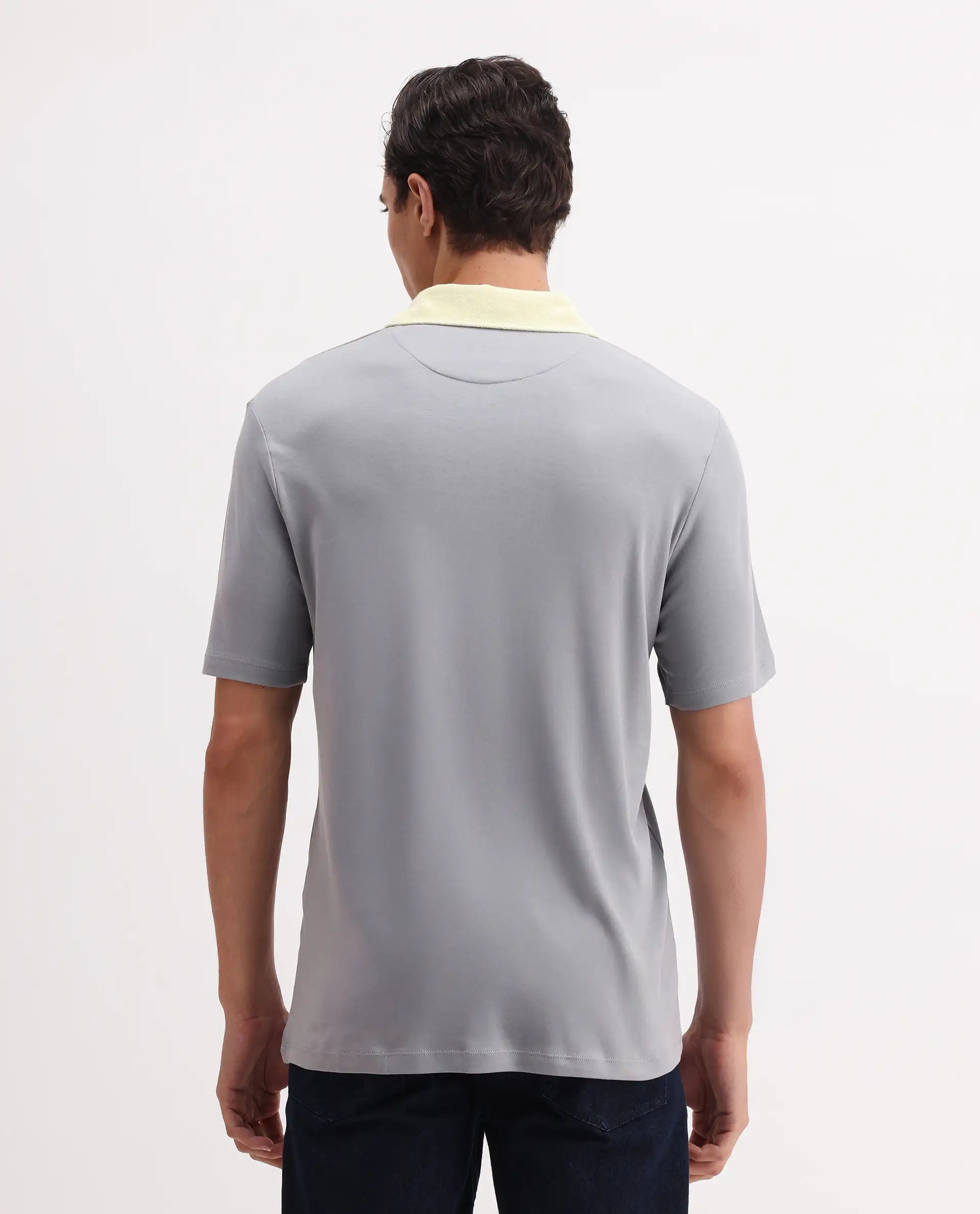 Rare Rabbit Men's Canot Grey Cotton Plain Regular Fit Half Sleeve Polo - Image 7
