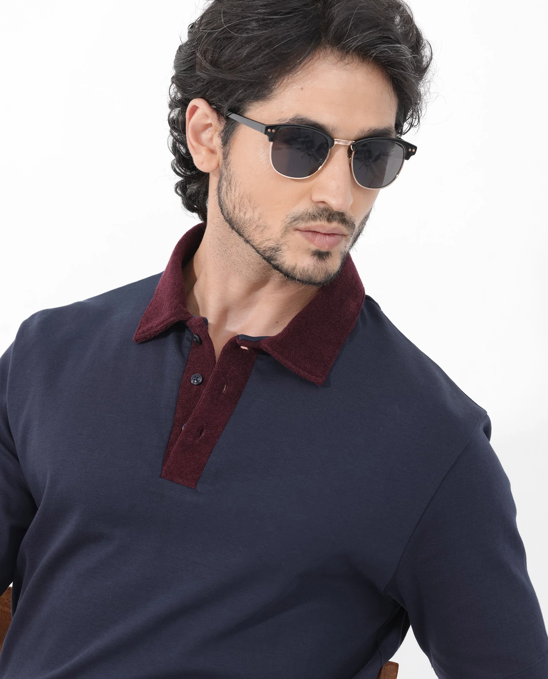 Rare Rabbit Men's Canot Navy Cotton Plain Regular Fit Half Sleeve Polo