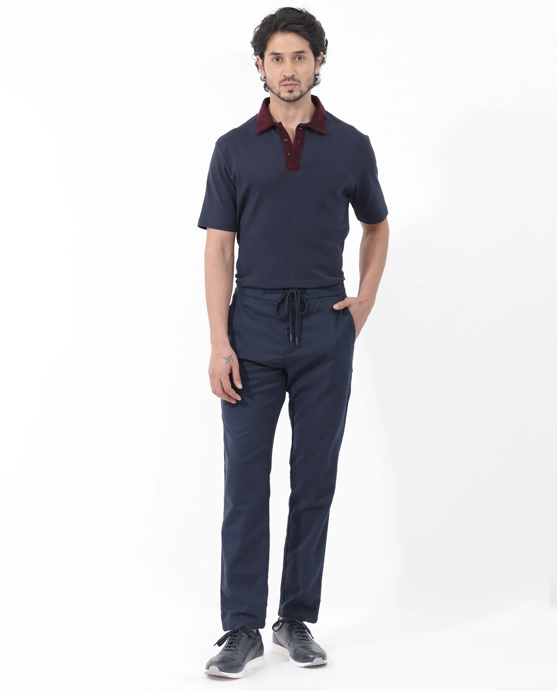 Rare Rabbit Men's Canot Navy Cotton Plain Regular Fit Half Sleeve Polo - Image 2
