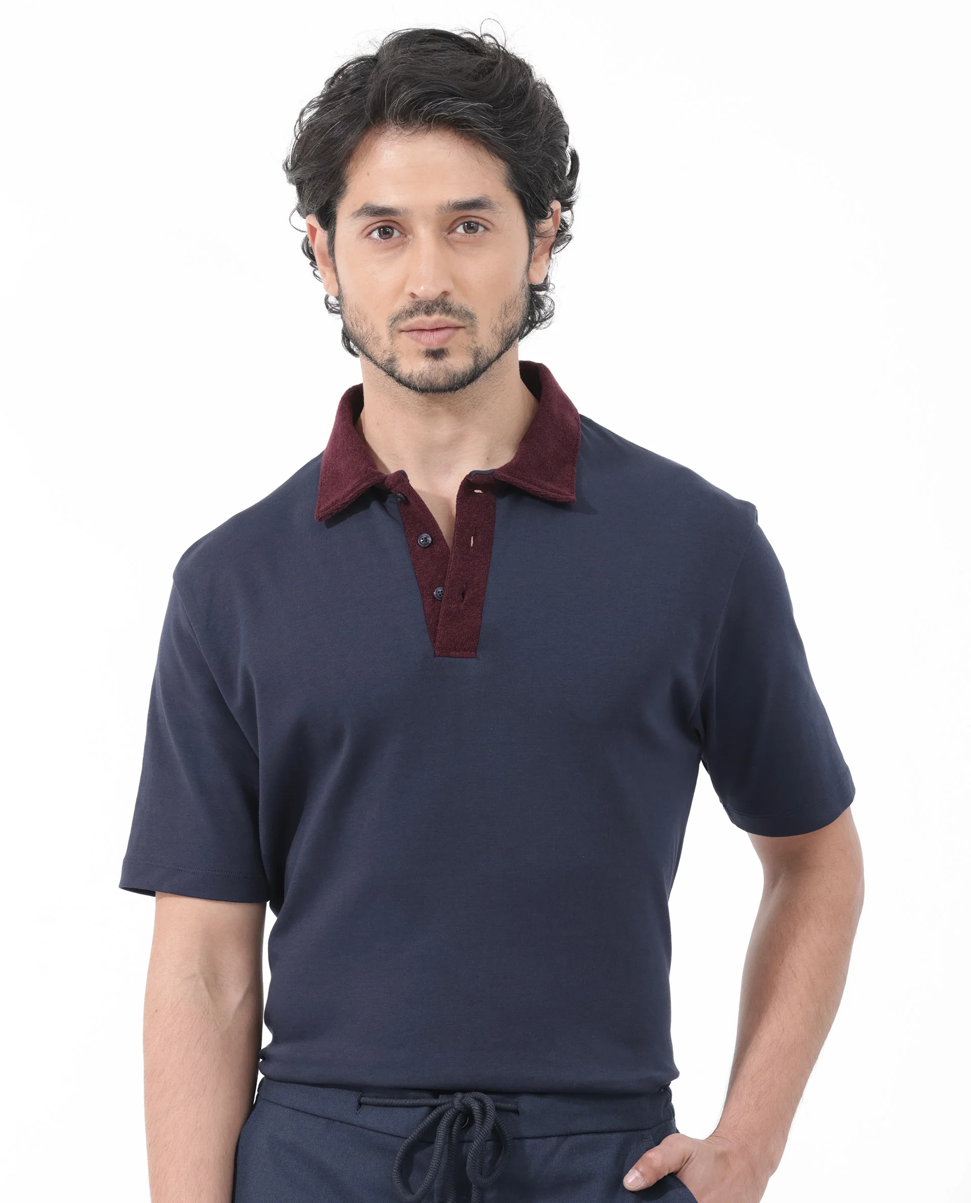 Rare Rabbit Men's Canot Navy Cotton Plain Regular Fit Half Sleeve Polo - Image 3
