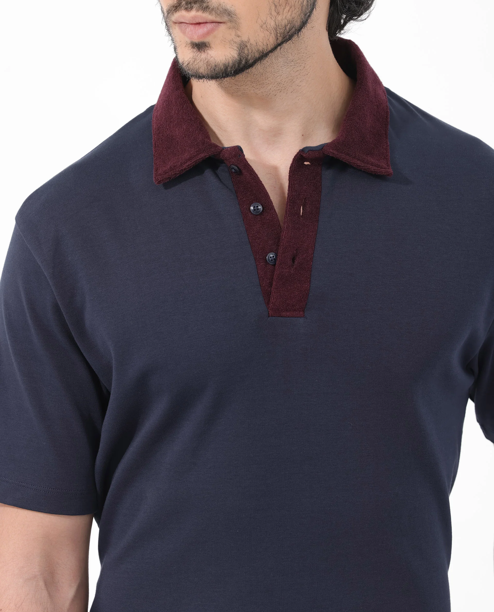 Rare Rabbit Men's Canot Navy Cotton Plain Regular Fit Half Sleeve Polo - Image 5