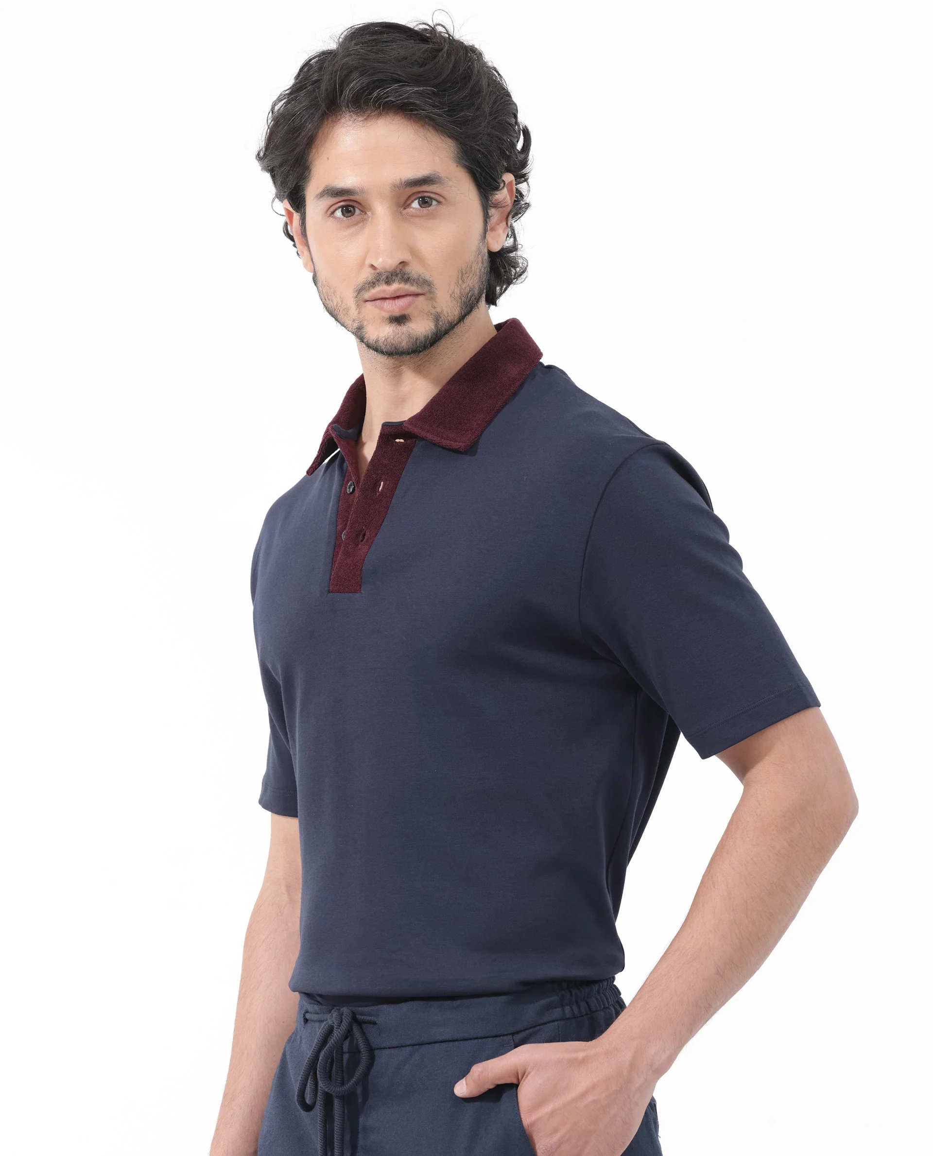 Rare Rabbit Men's Canot Navy Cotton Plain Regular Fit Half Sleeve Polo - Image 6