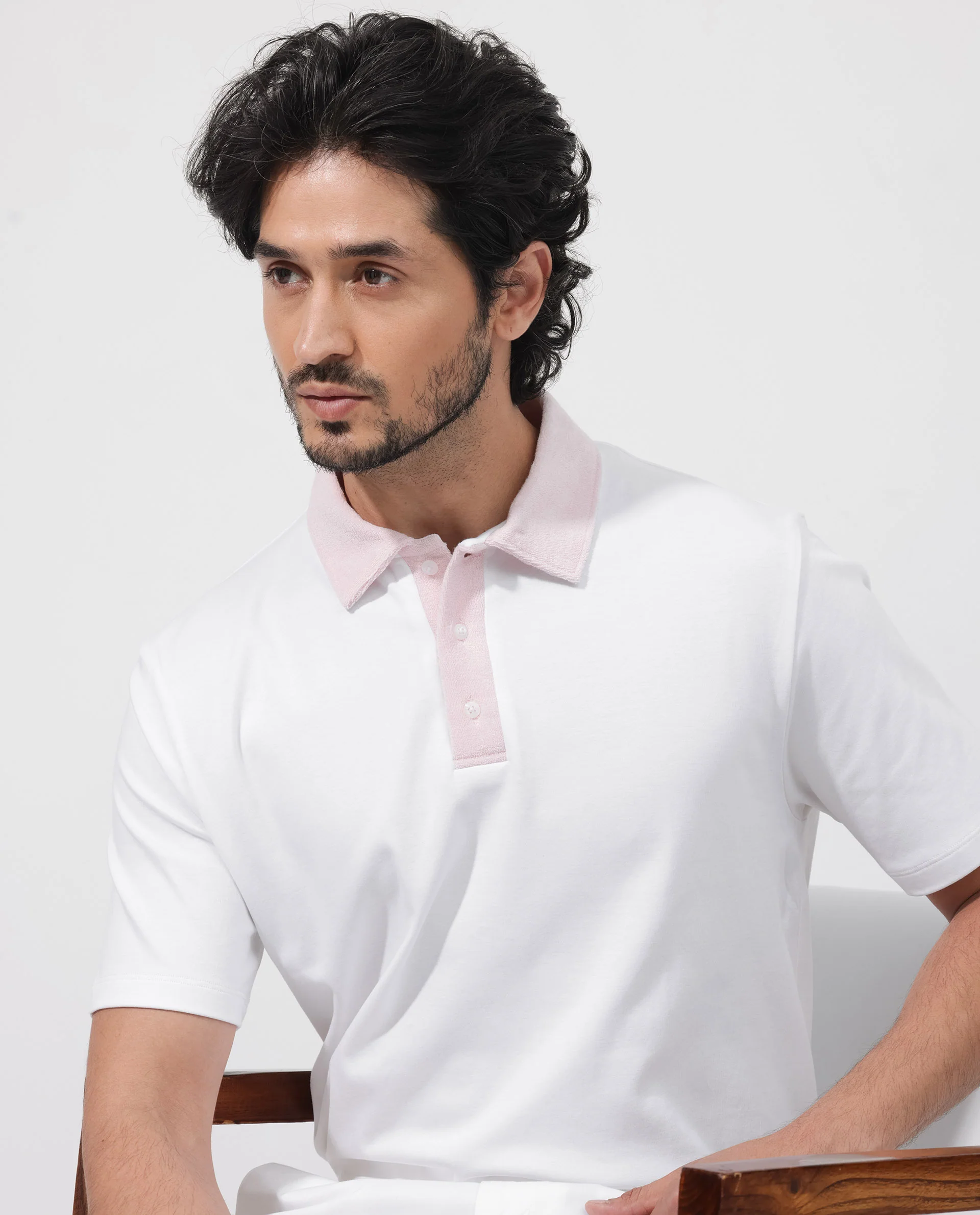 Rare Rabbit Men's Canot White Cotton Plain Regular Fit Half Sleeve Polo