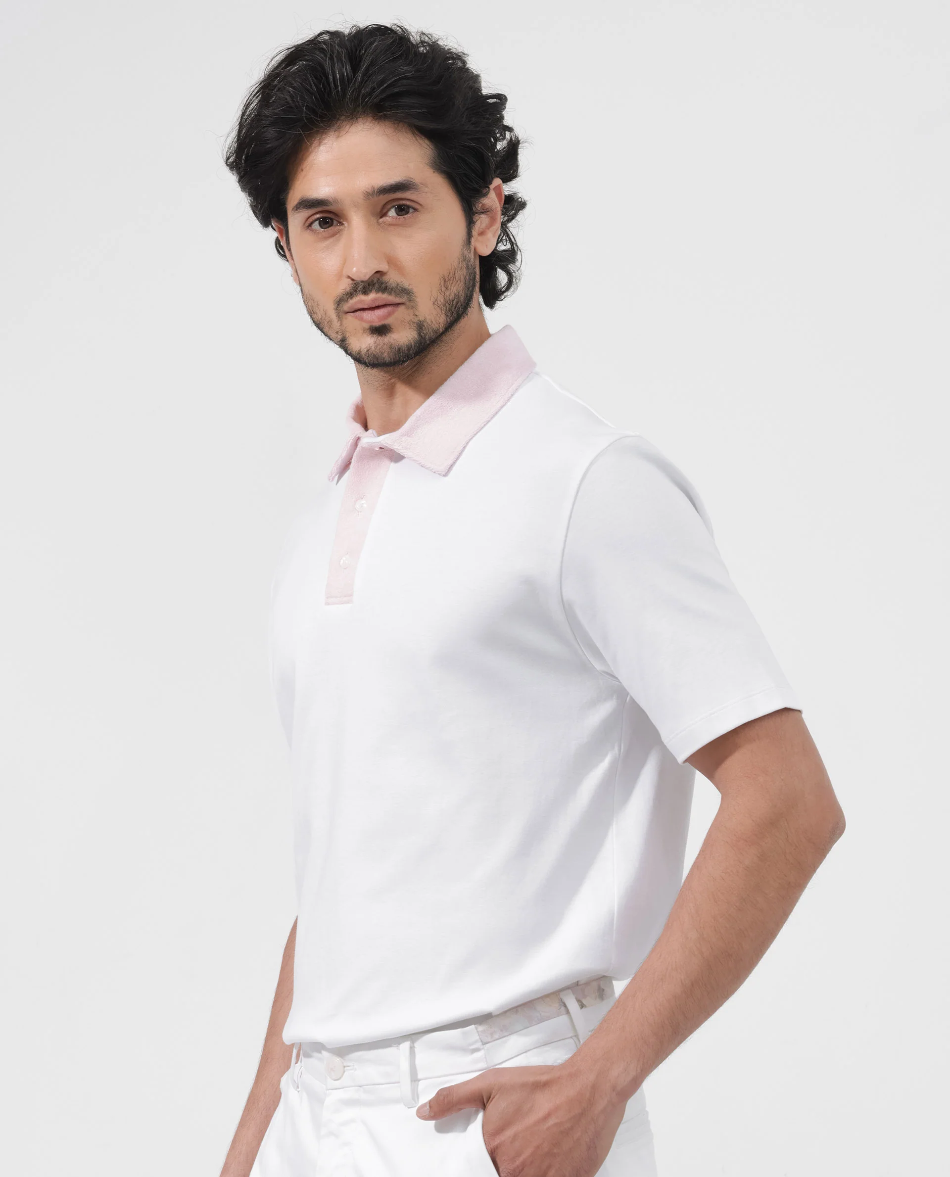 Rare Rabbit Men's Canot White Cotton Plain Regular Fit Half Sleeve Polo - Image 3