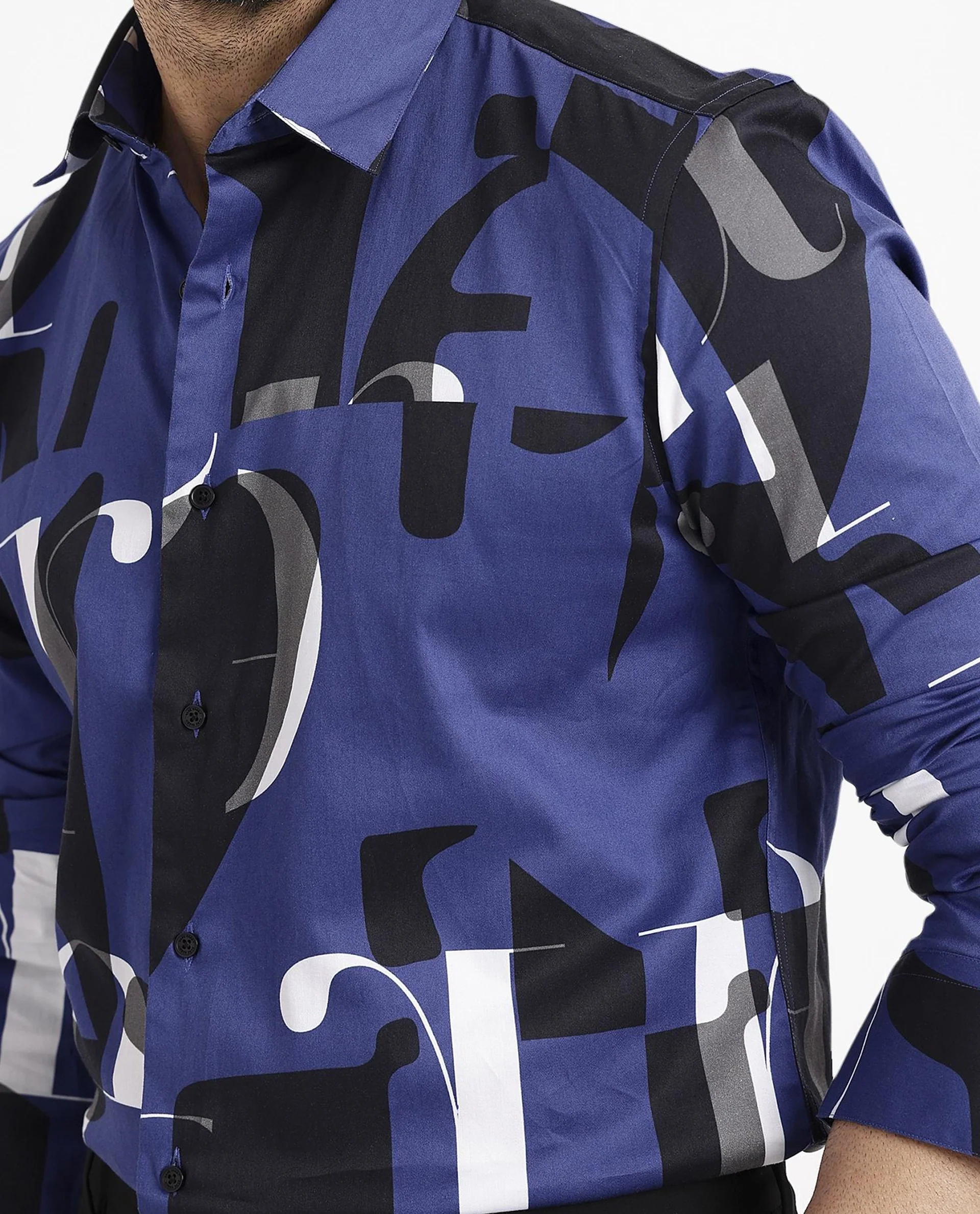 Rare Rabbit Men's Canton Blue Cotton Statement Print Regular Fit Full Sleeve Collared Shirt - Image 3