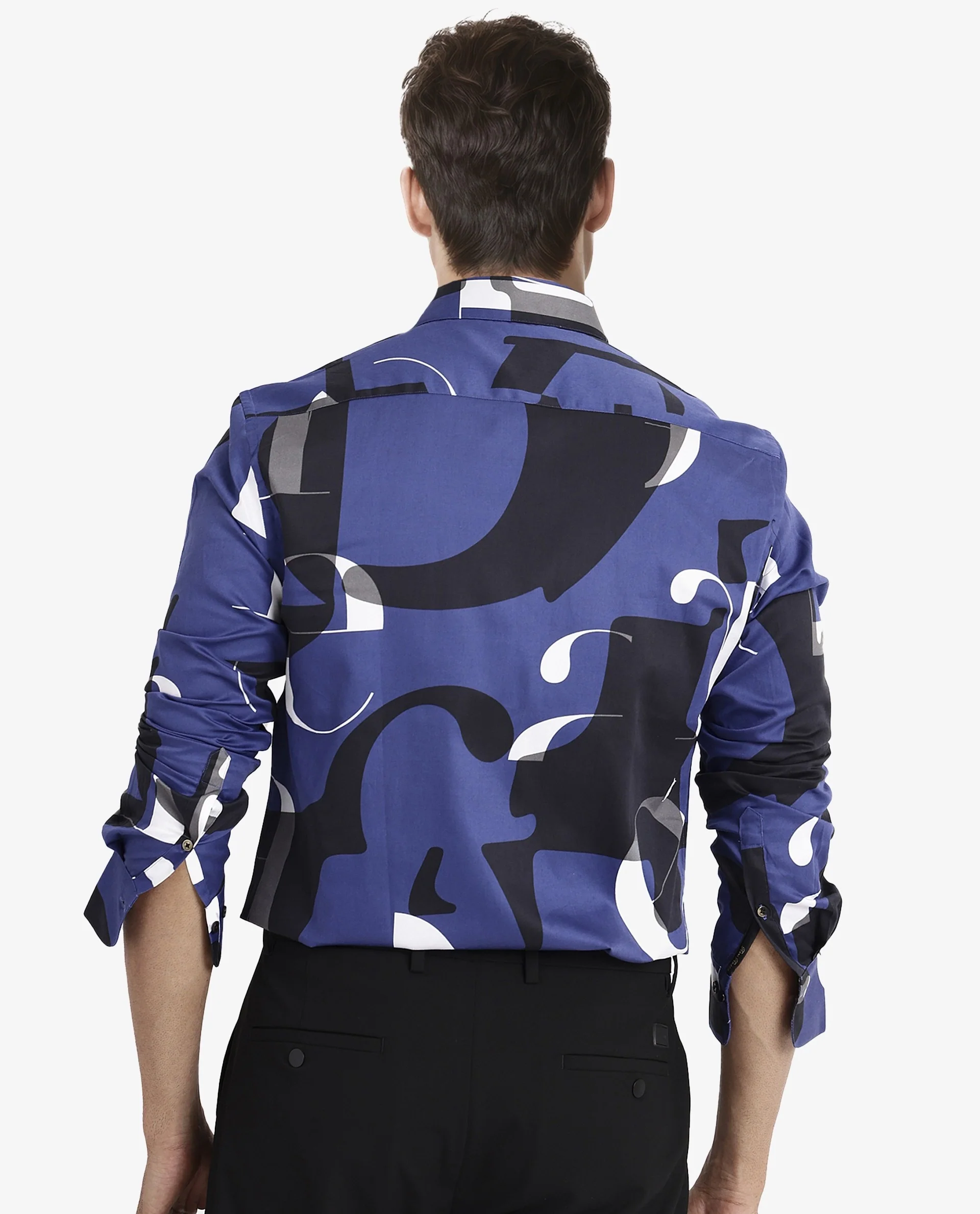 Rare Rabbit Men's Canton Blue Cotton Statement Print Regular Fit Full Sleeve Collared Shirt - Image 4