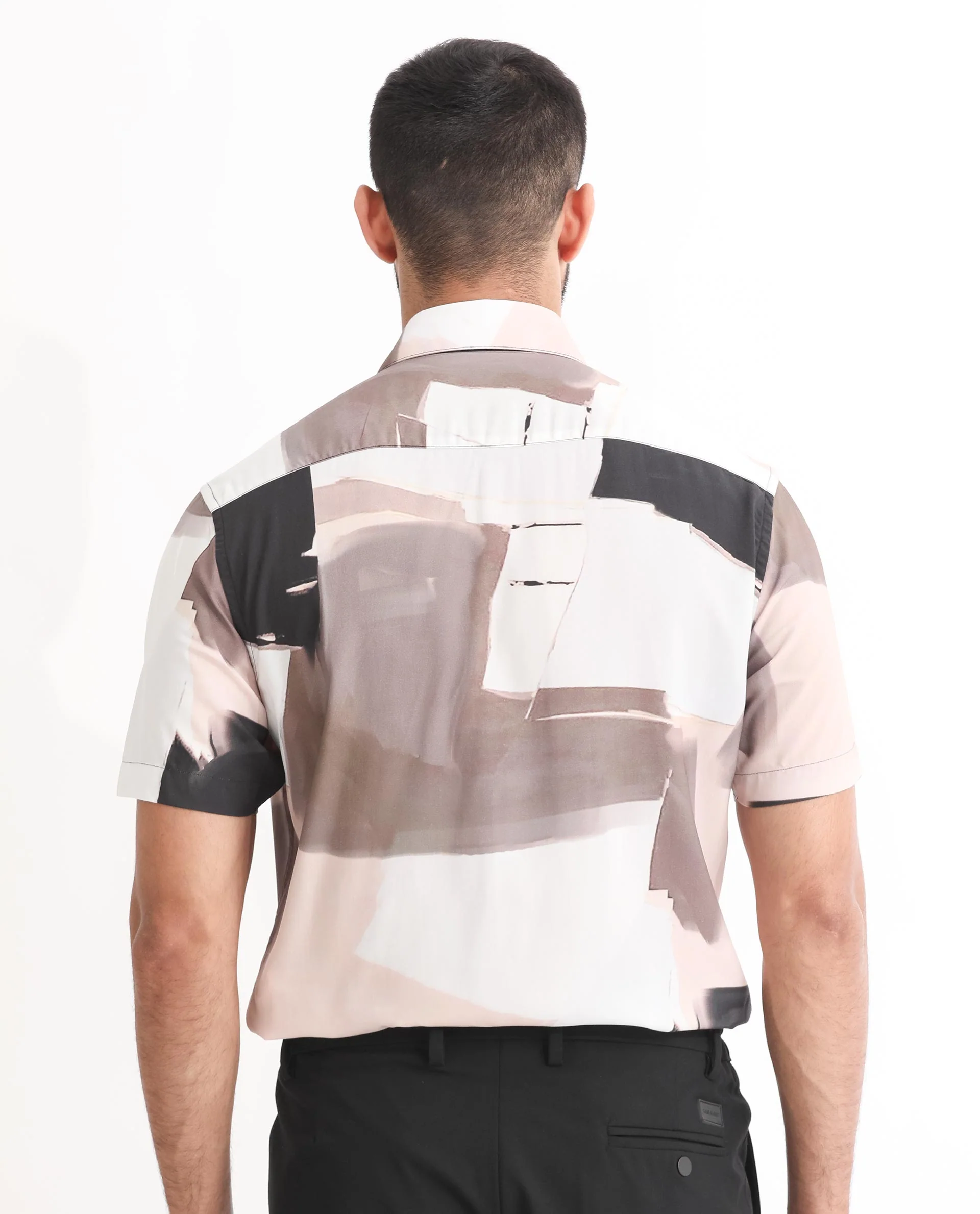 Rare Rabbit Men's Canvas Beige Viscose Abstract Print Regular Fit Half Sleeve Collared Shirt - Image 7