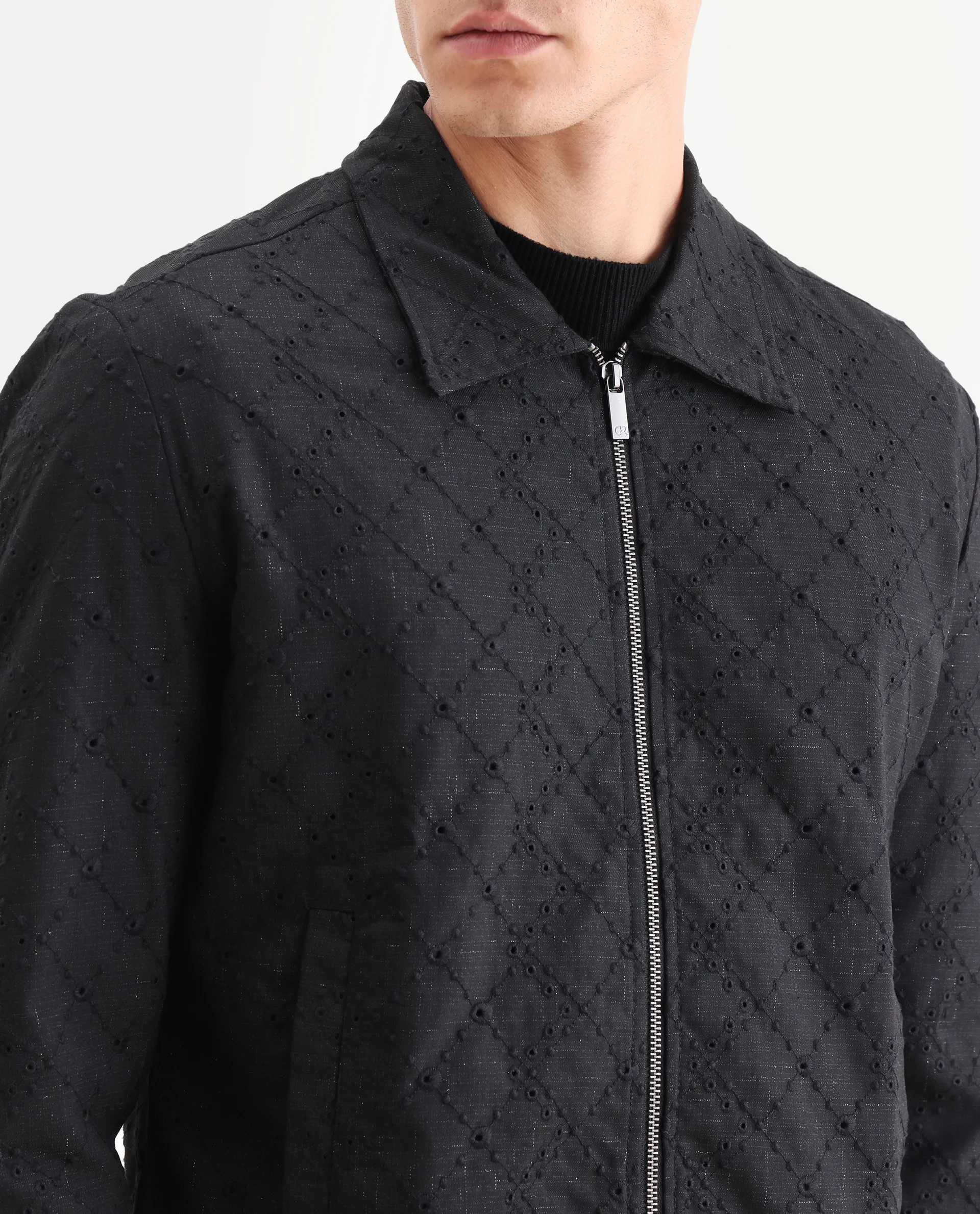 Rare Rabbit Men's Canyo Black Polyester Embroidered Relaxed Fit Full Sleeve Spread Collar Jacket - Image 3