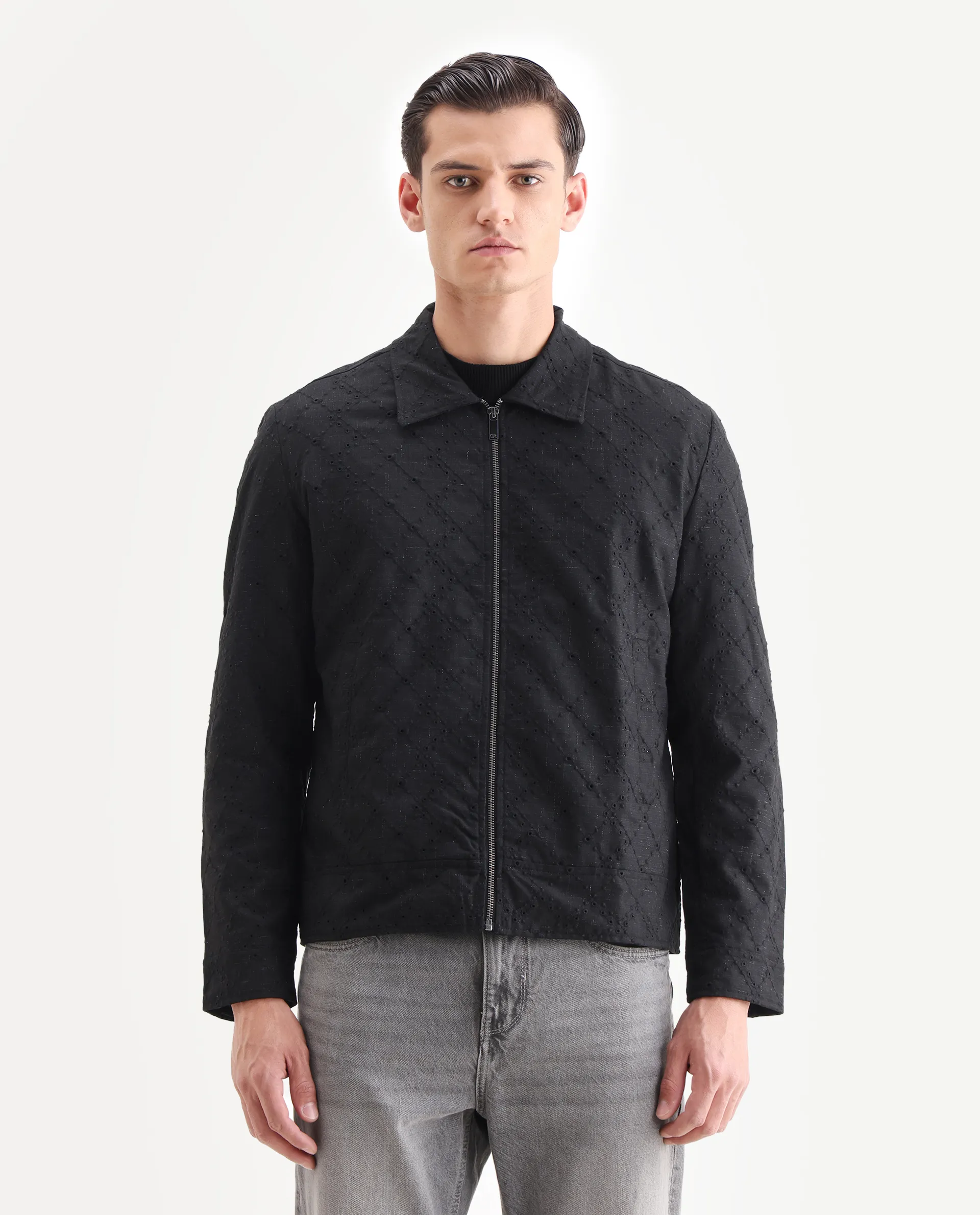 Rare Rabbit Men's Canyo Black Polyester Embroidered Relaxed Fit Full Sleeve Spread Collar Jacket - Image 4