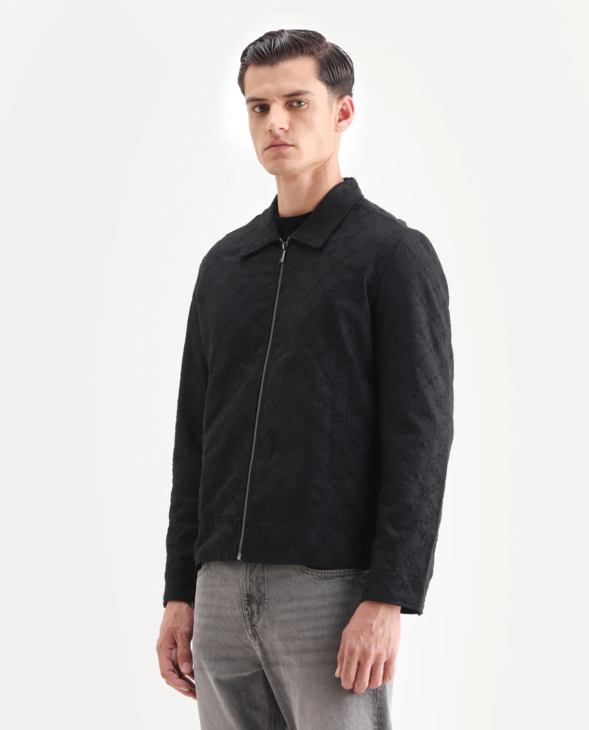 Rare Rabbit Men's Canyo Black Polyester Embroidered Relaxed Fit Full Sleeve Spread Collar Jacket - Image 5