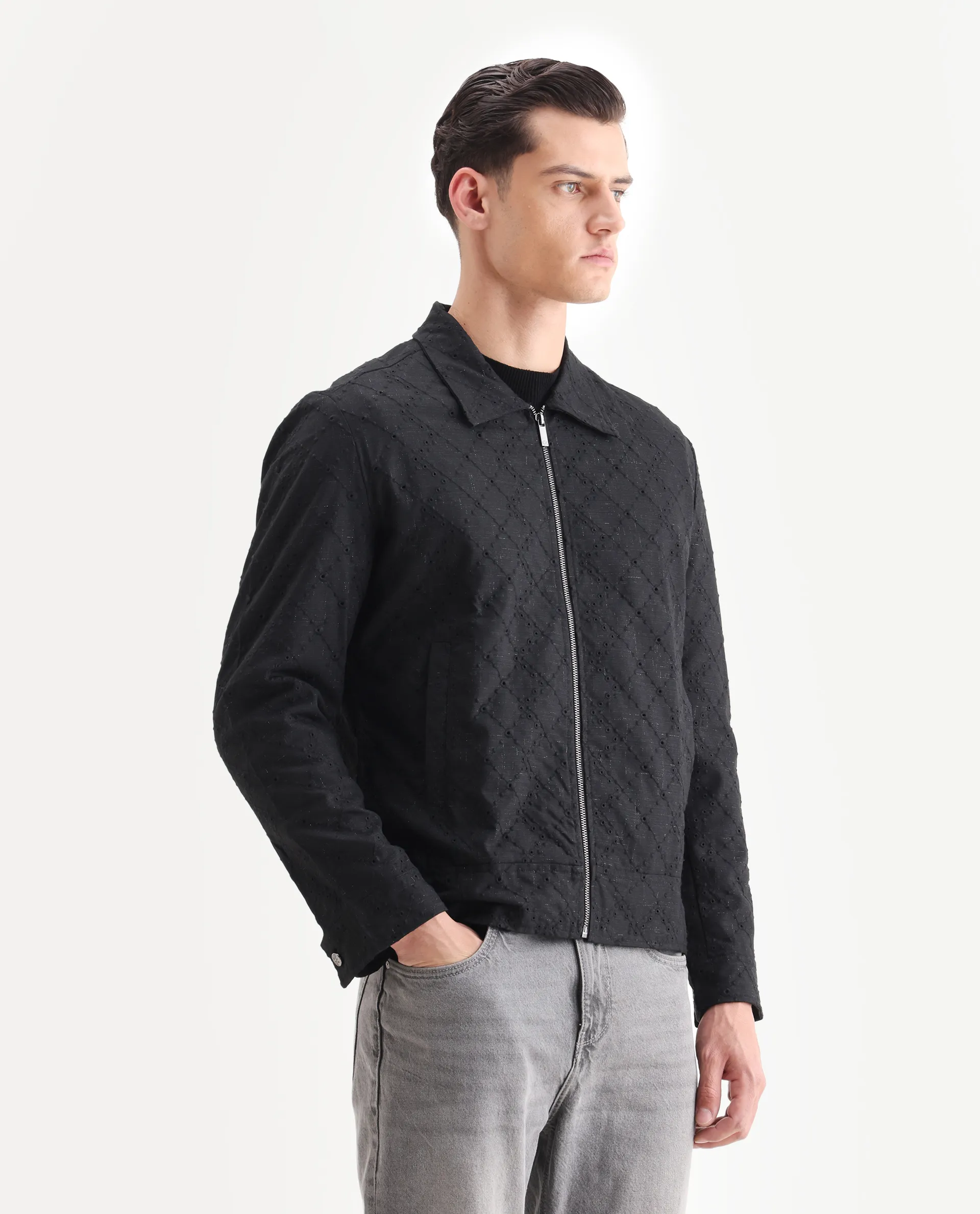 Rare Rabbit Men's Canyo Black Polyester Embroidered Relaxed Fit Full Sleeve Spread Collar Jacket - Image 6