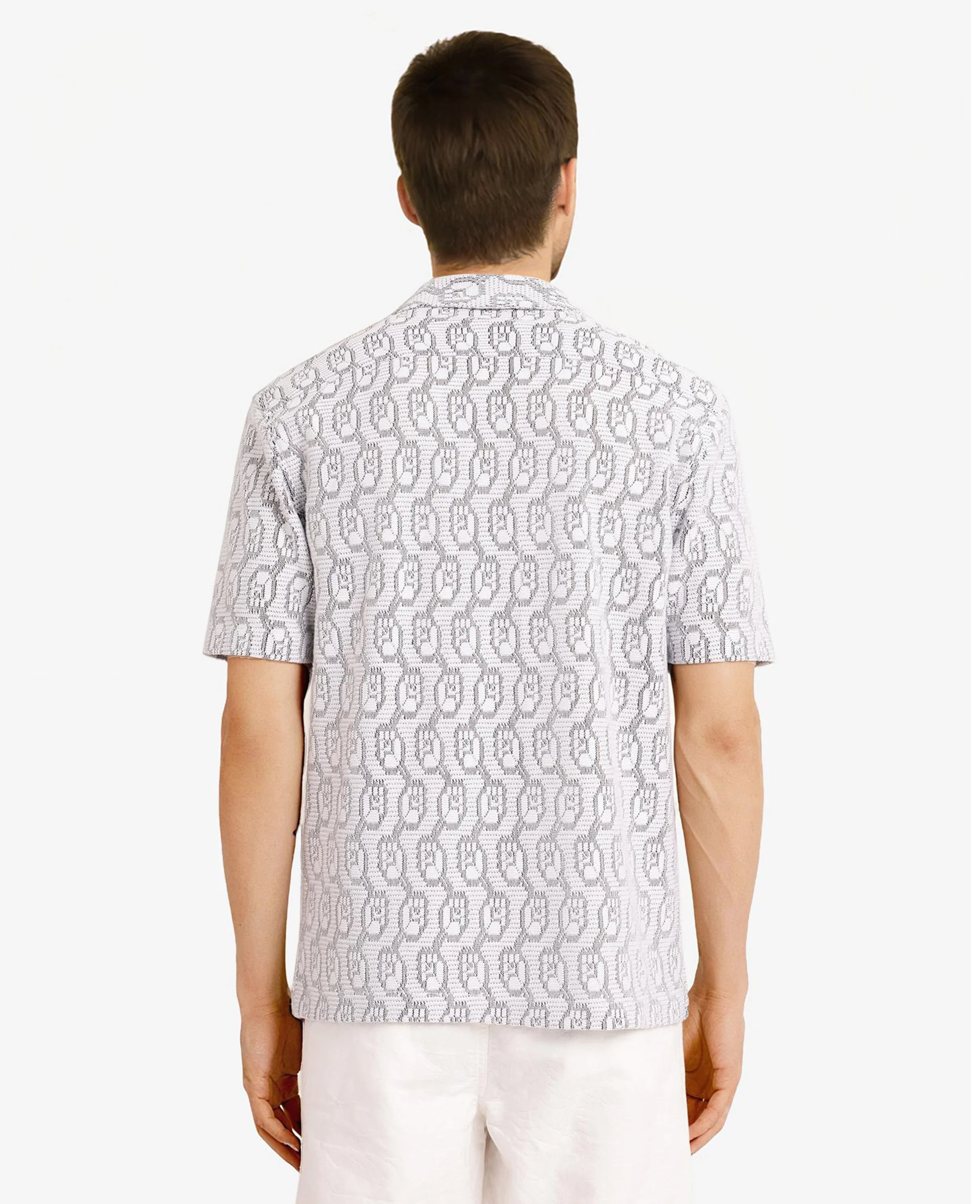Rare Rabbit Men's Canyon Off White Cotton Blend Jacquard Boxy Fit Half Sleeve Cuban Collar Shirt - Image 3