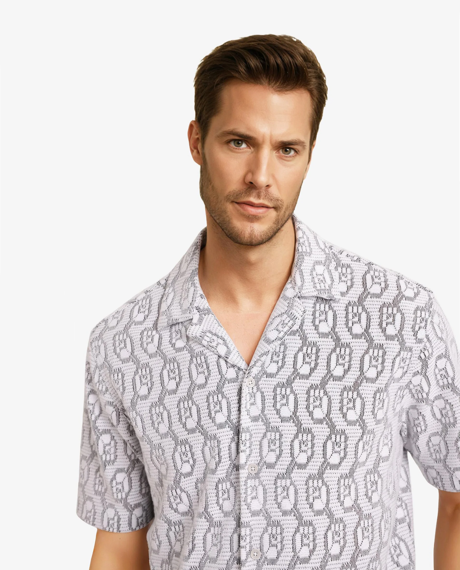 Rare Rabbit Men's Canyon Off White Cotton Blend Jacquard Boxy Fit Half Sleeve Cuban Collar Shirt - Image 7