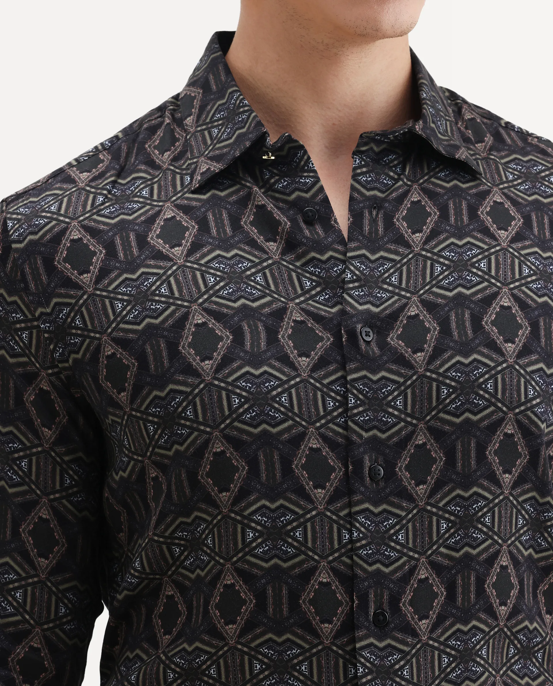 Rare Rabbit Men's Guild Statement Capel Black Viscose Geometric Print Regular Fit Full Sleeve Collared Shirt - Image 4