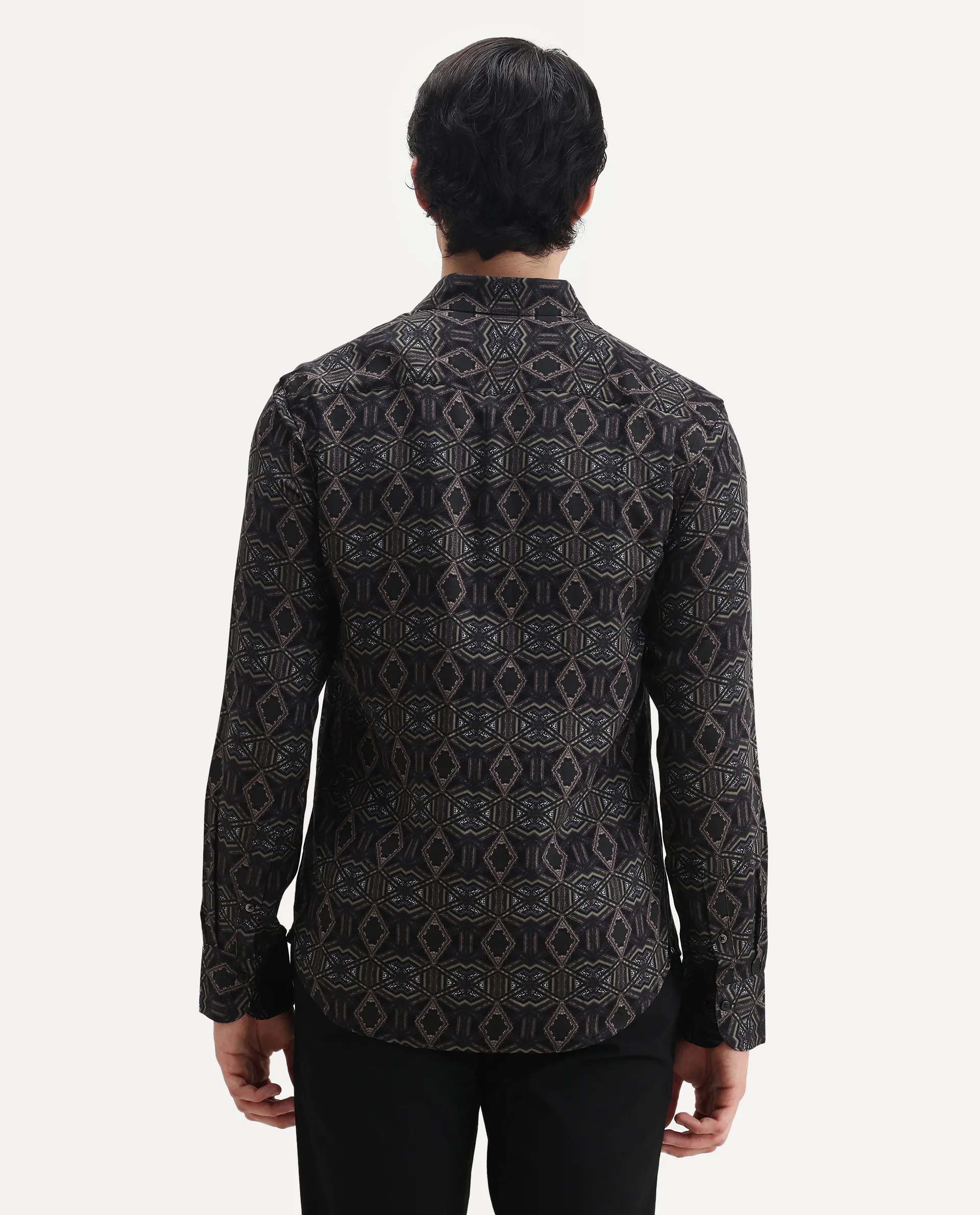 Rare Rabbit Men's Guild Statement Capel Black Viscose Geometric Print Regular Fit Full Sleeve Collared Shirt - Image 8