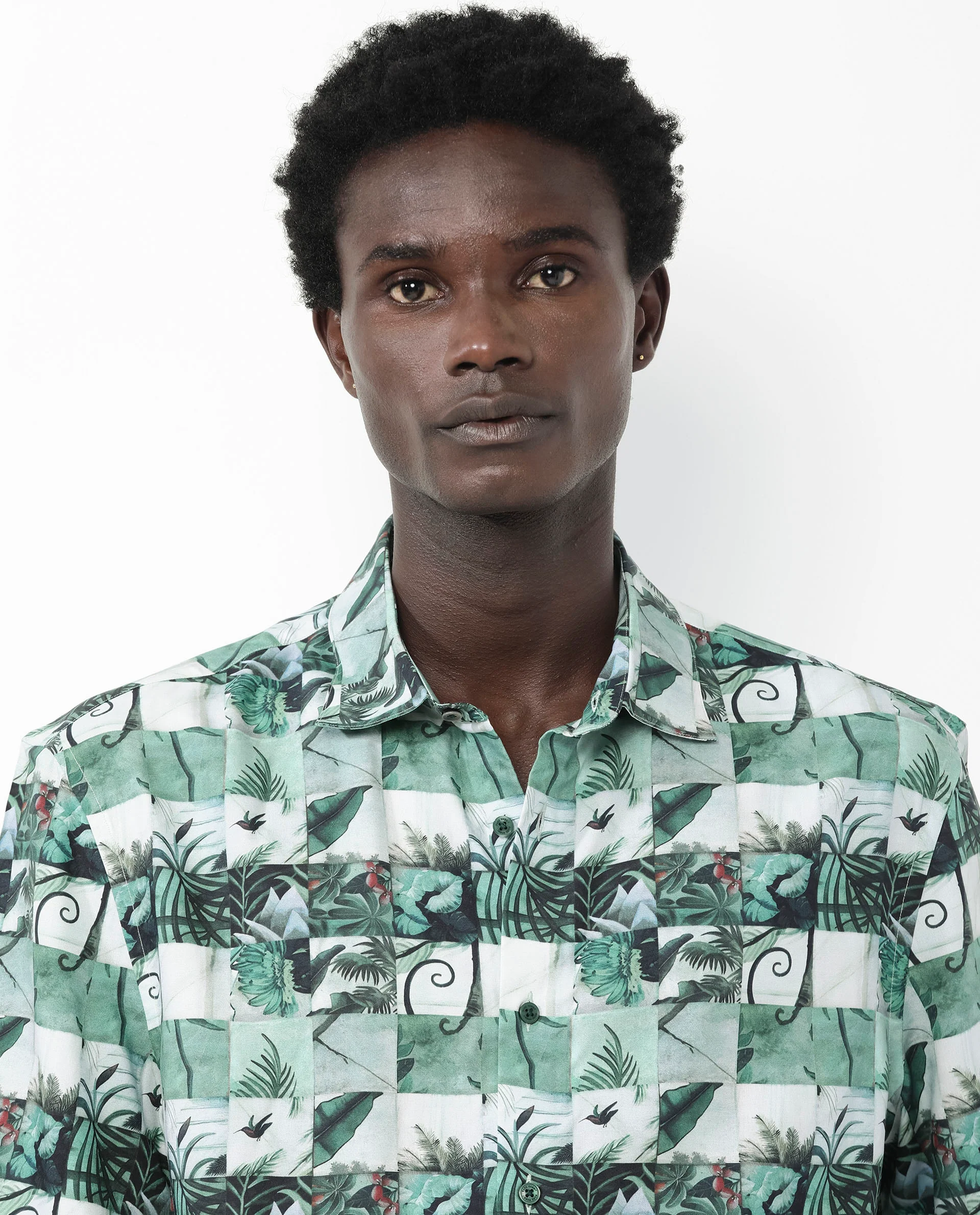 Rare Rabbit Men's Caph Green Viscose Tropical Print Boxy Fit Half Sleeve Collared Shirt - Image 5