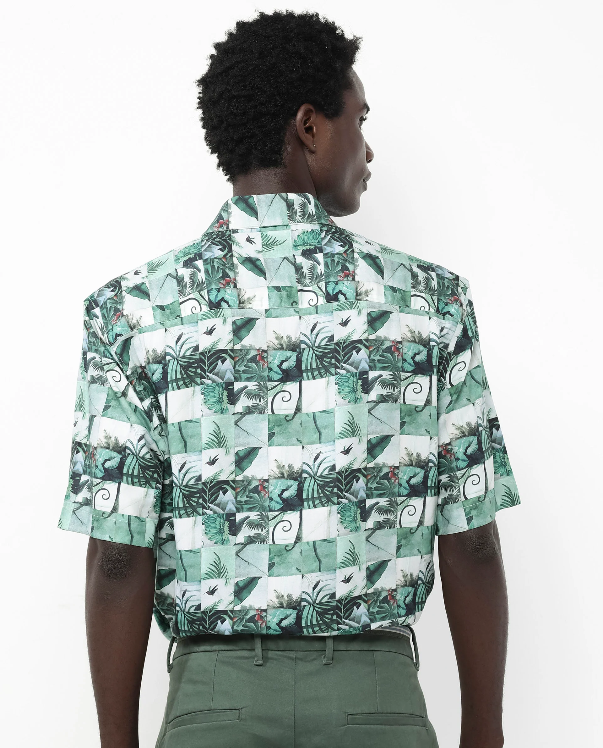Rare Rabbit Men's Caph Green Viscose Tropical Print Boxy Fit Half Sleeve Collared Shirt - Image 7