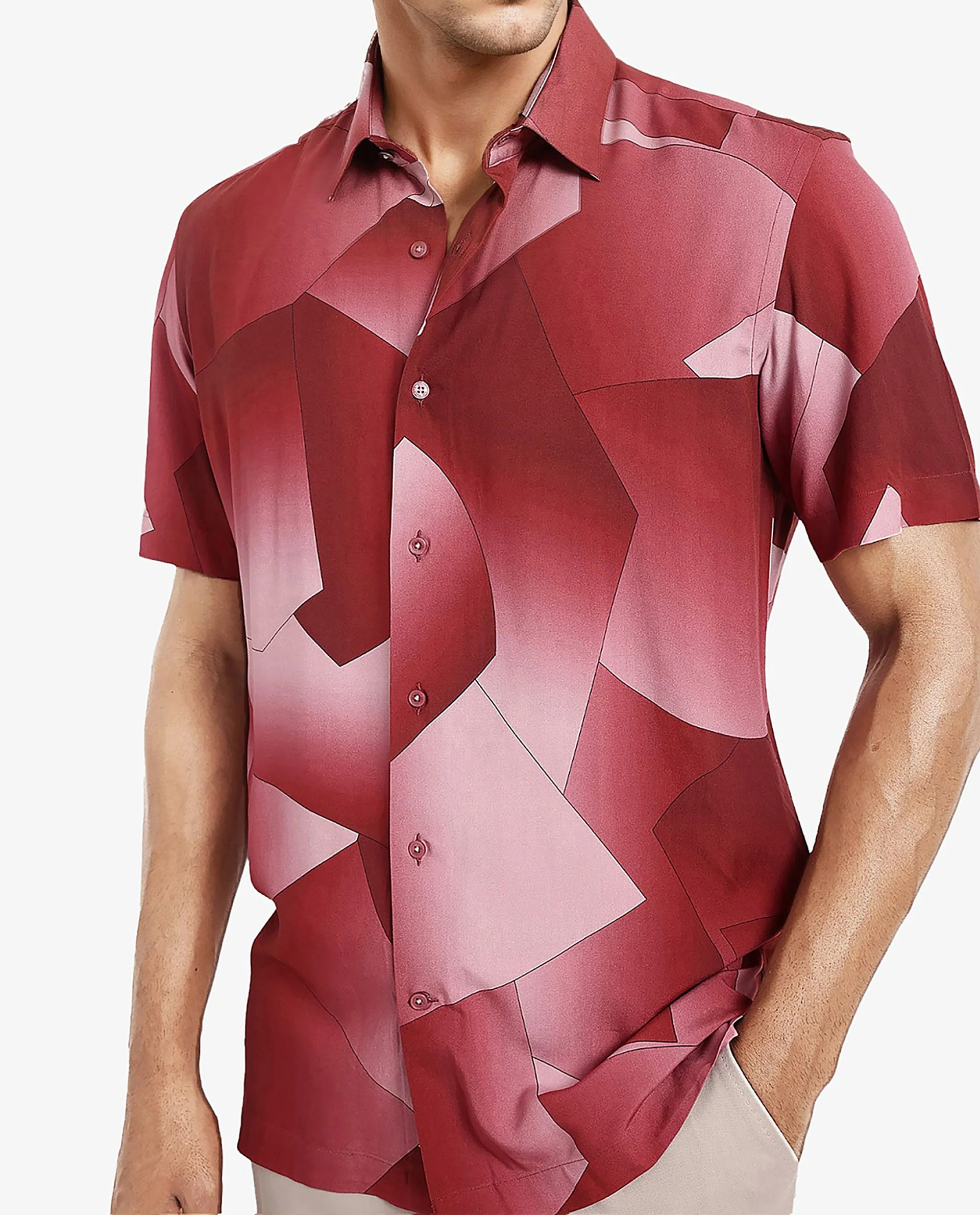 Rare Rabbit Men's Caplet Red Cotton Abstract Print Regular Fit Half Sleeve Collared Shirt - Image 3
