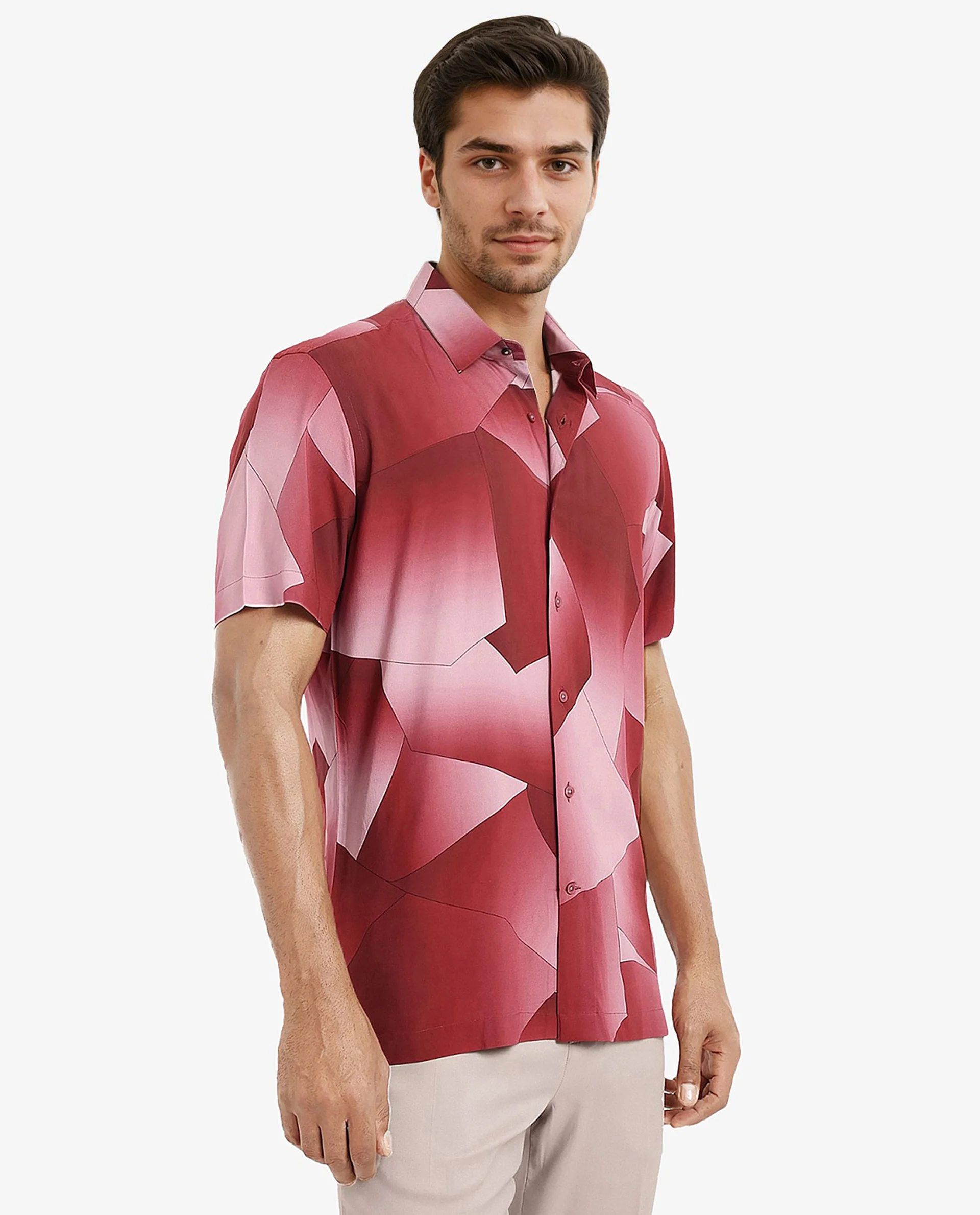 Rare Rabbit Men's Caplet Red Cotton Abstract Print Regular Fit Half Sleeve Collared Shirt - Image 4