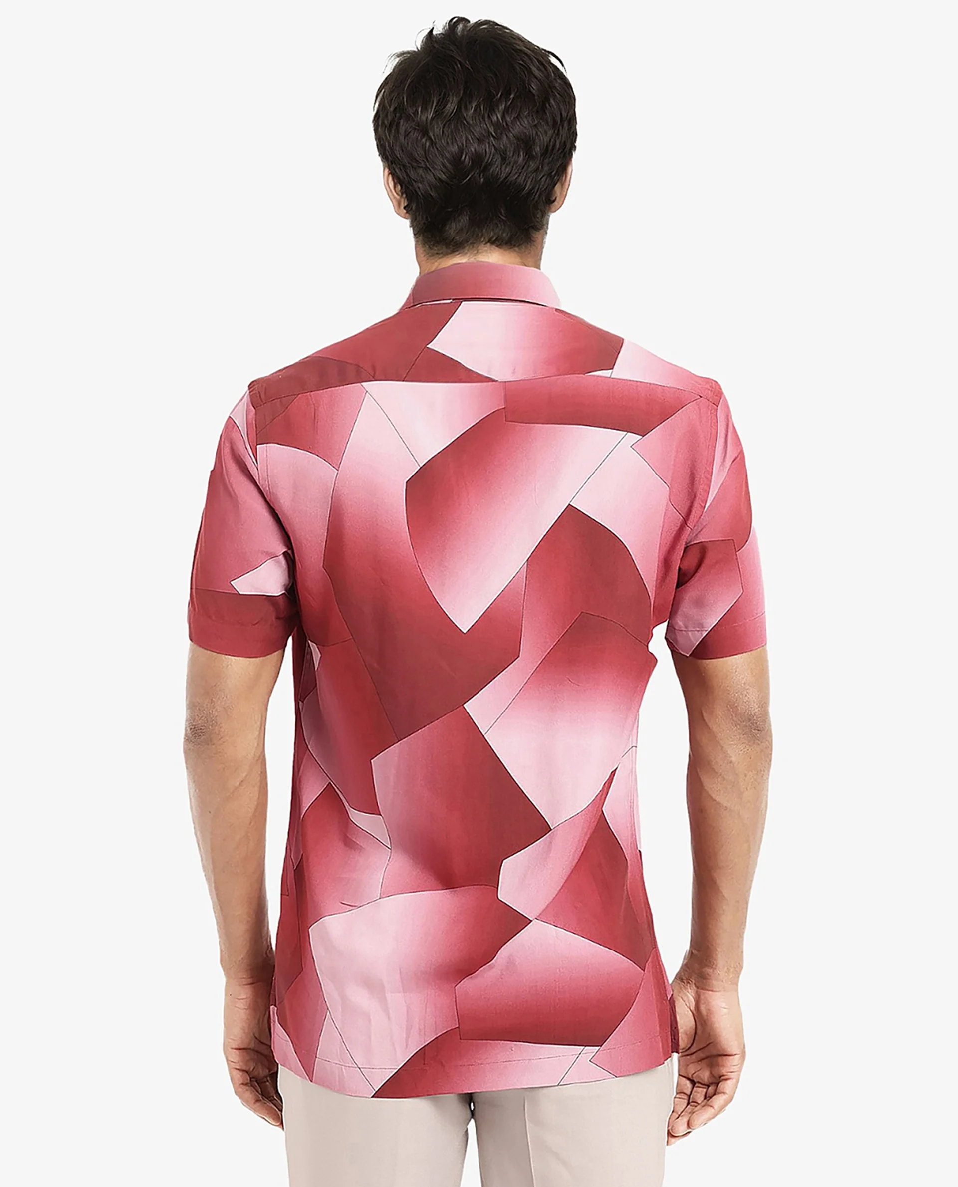 Rare Rabbit Men's Caplet Red Cotton Abstract Print Regular Fit Half Sleeve Collared Shirt - Image 5