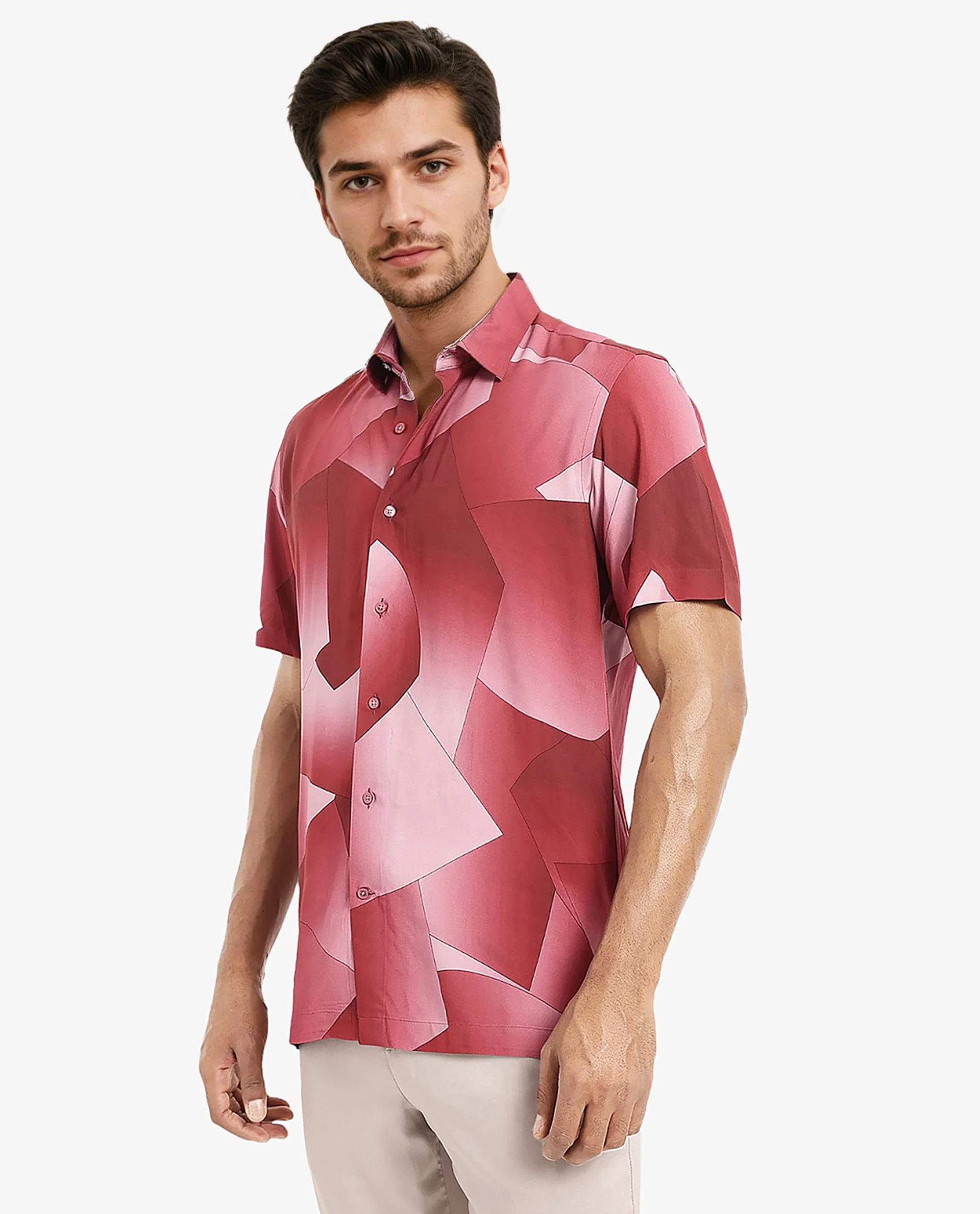 Rare Rabbit Men's Caplet Red Cotton Abstract Print Regular Fit Half Sleeve Collared Shirt - Image 6