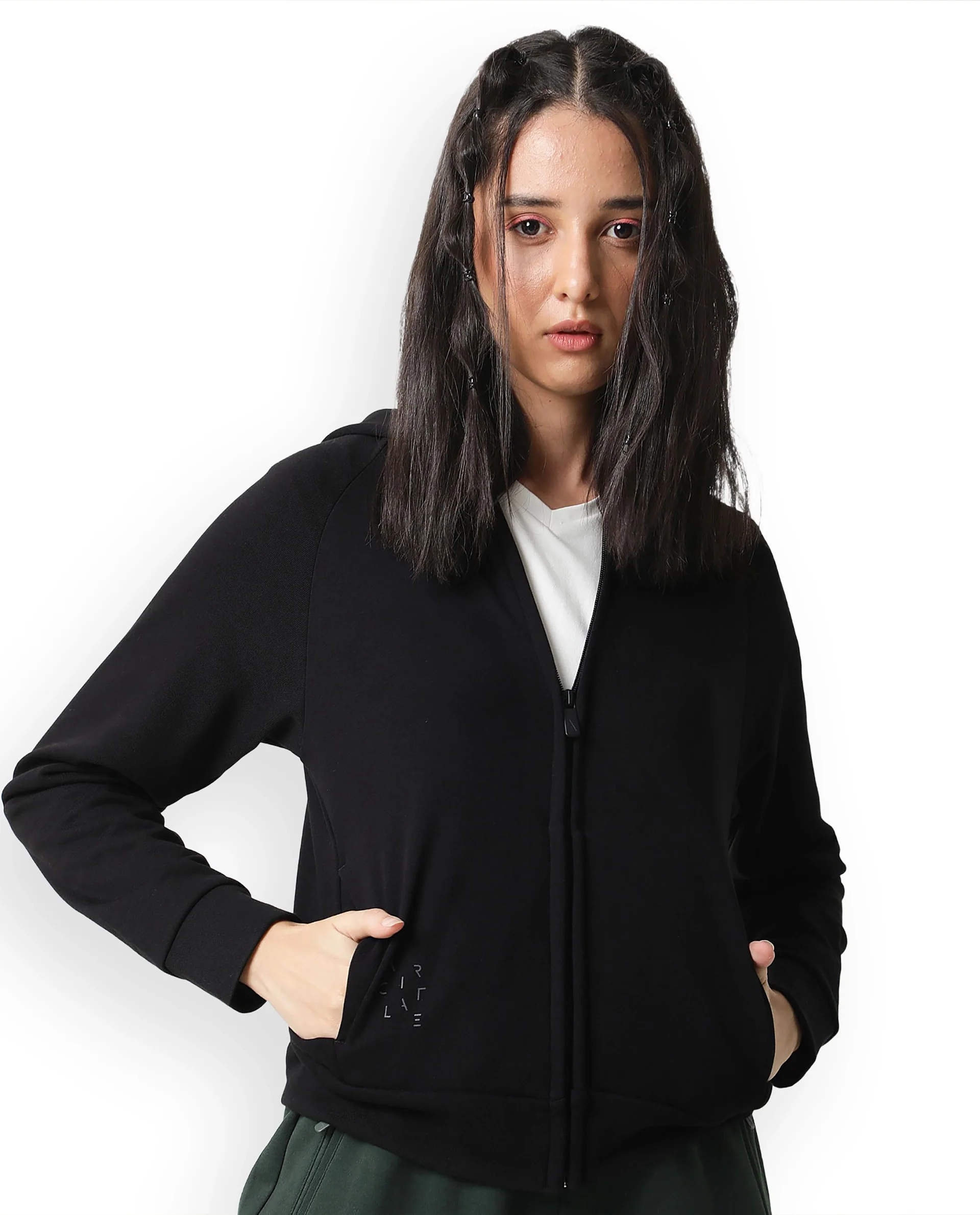 Rareism Women's Medium Weight Terry 290 Gsm Cotton Blend Hooded Plain Regular Fit Jacket - Image 4