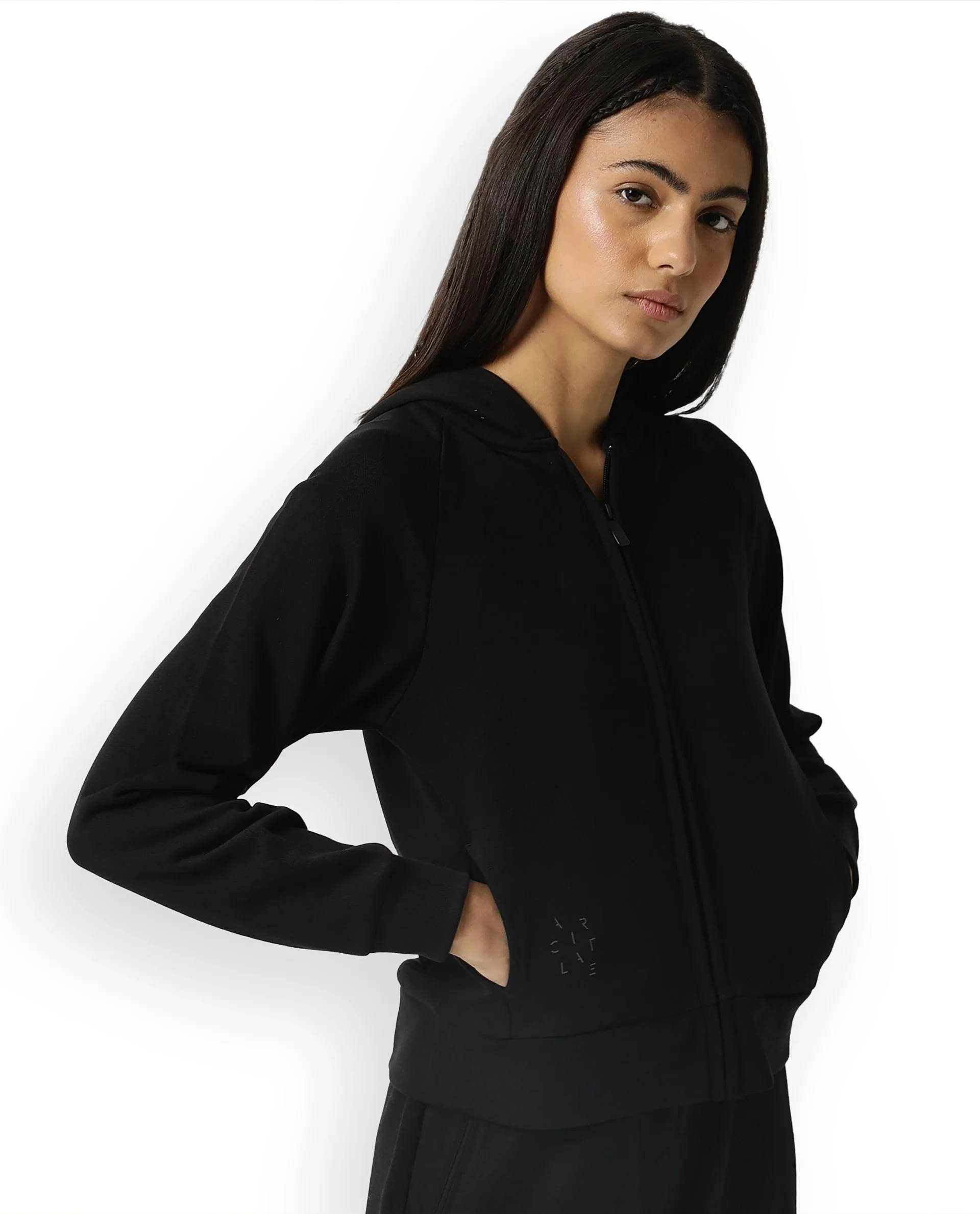 Rareism Women's Medium Weight Terry 290 Gsm Cotton Blend Hooded Plain Regular Fit Jacket - Image 5