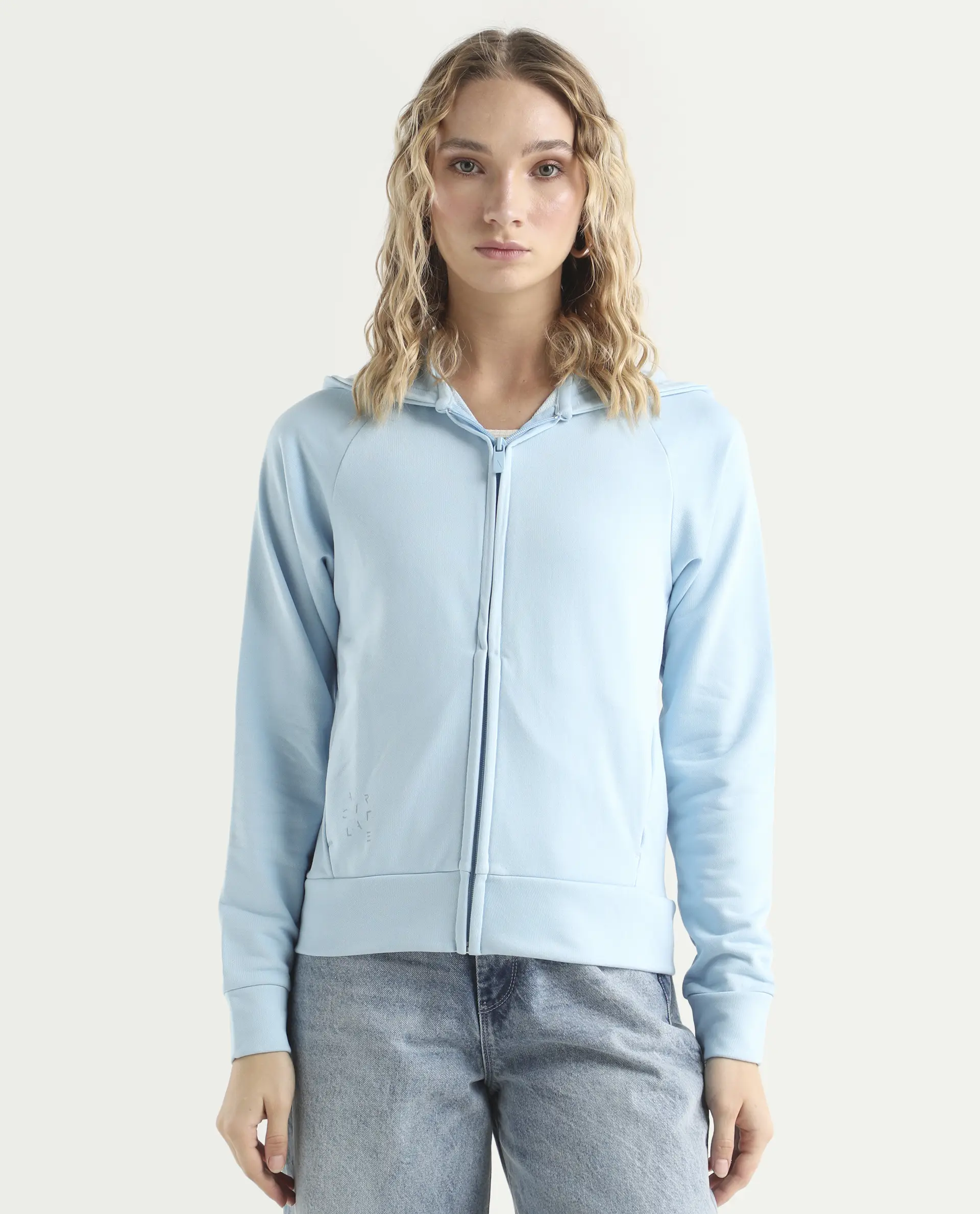 Rareism Women's Medium Weight Terry 290 Gsm Cotton Blend Hooded Plain Regular Fit Jacket - Image 3
