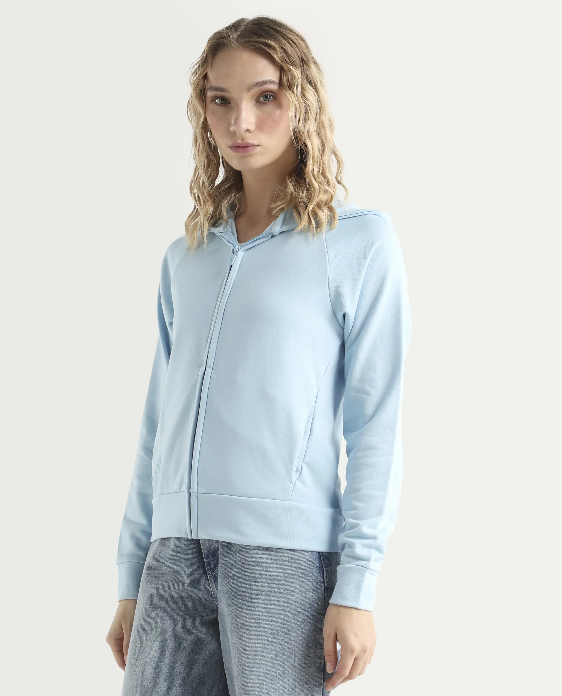 Rareism Women's Medium Weight Terry 290 Gsm Cotton Blend Hooded Plain Regular Fit Jacket - Image 5