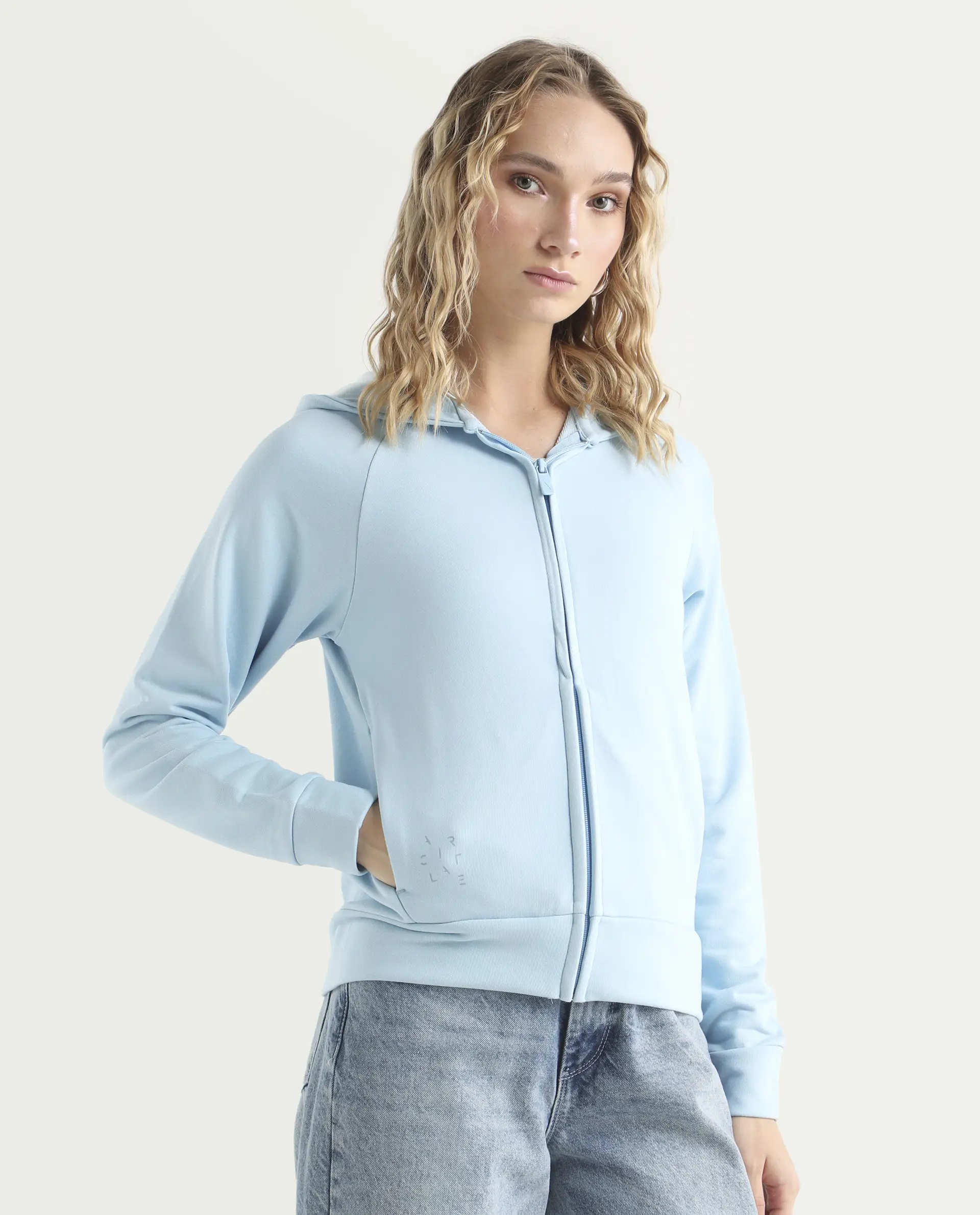Rareism Women's Medium Weight Terry 290 Gsm Cotton Blend Hooded Plain Regular Fit Jacket - Image 6