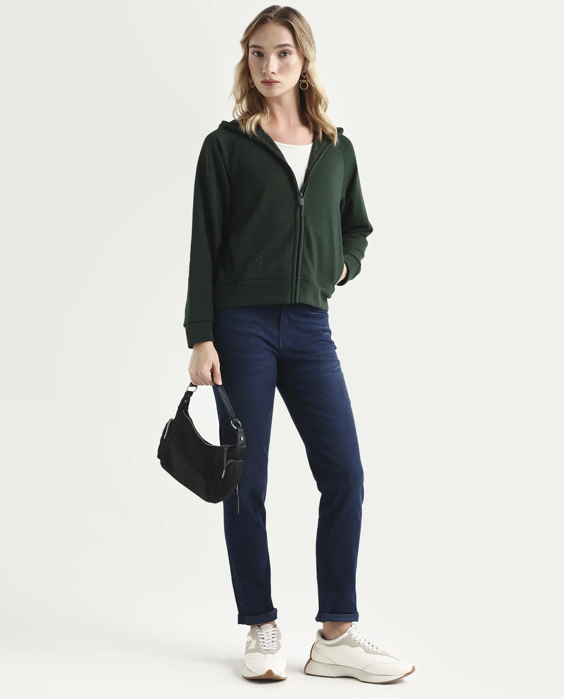 Rareism Women's Medium Weight Terry 290 Gsm Cotton Blend Hooded Plain Regular Fit Jacket - Image 2