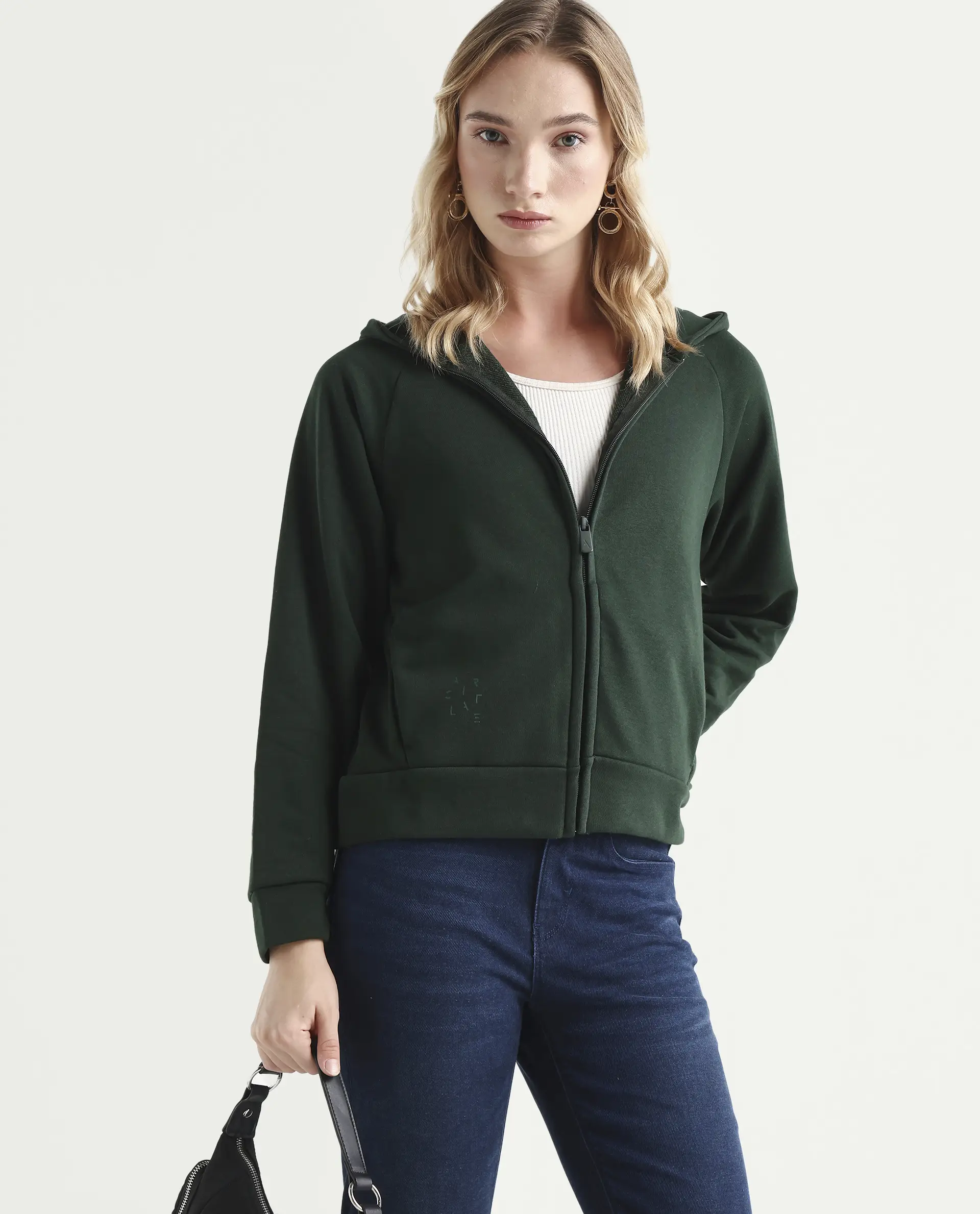 Rareism Women's Medium Weight Terry 290 Gsm Cotton Blend Hooded Plain Regular Fit Jacket - Image 4