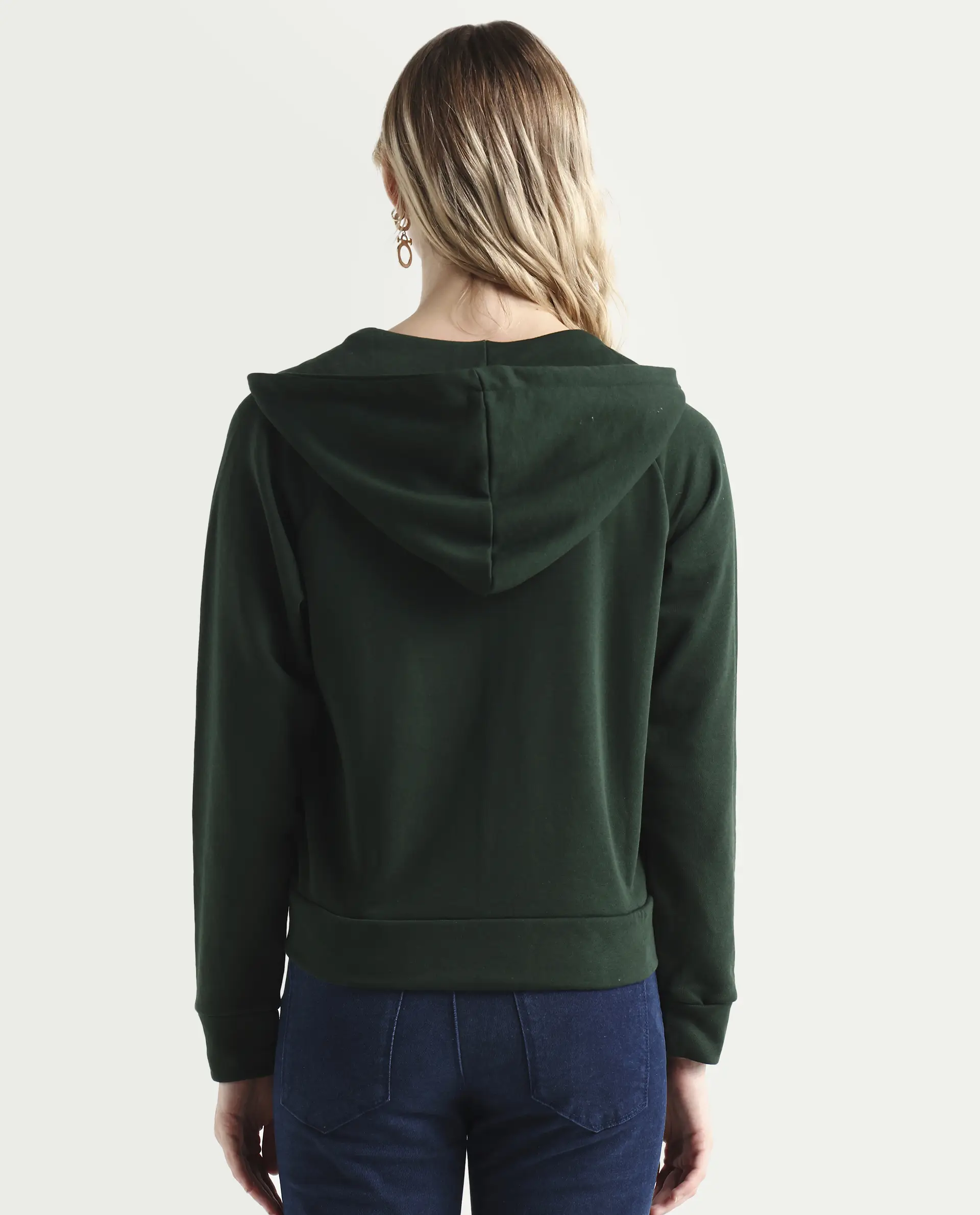 Rareism Women's Medium Weight Terry 290 Gsm Cotton Blend Hooded Plain Regular Fit Jacket - Image 7