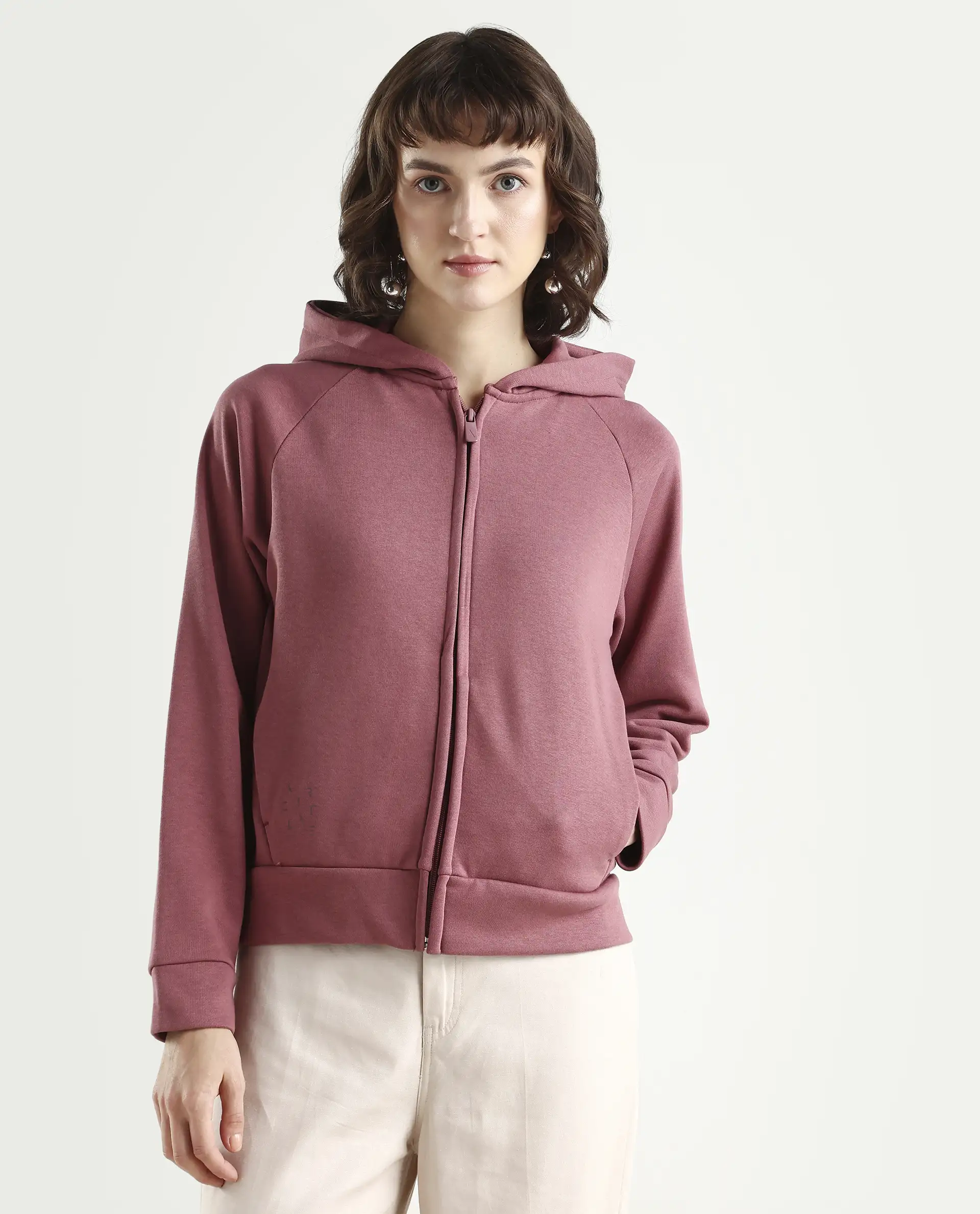 Rareism Women's Medium Weight Terry 290 Gsm Cotton Blend Hooded Plain Regular Fit Jacket - Image 3