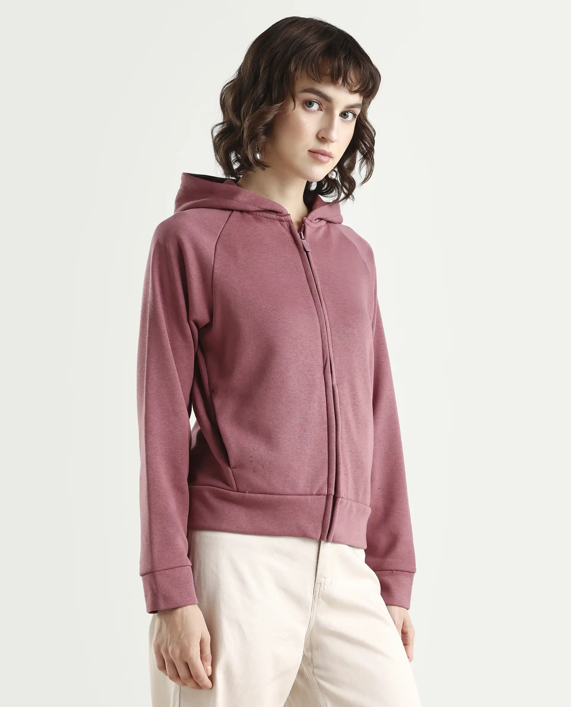 Rareism Women's Medium Weight Terry 290 Gsm Cotton Blend Hooded Plain Regular Fit Jacket - Image 6