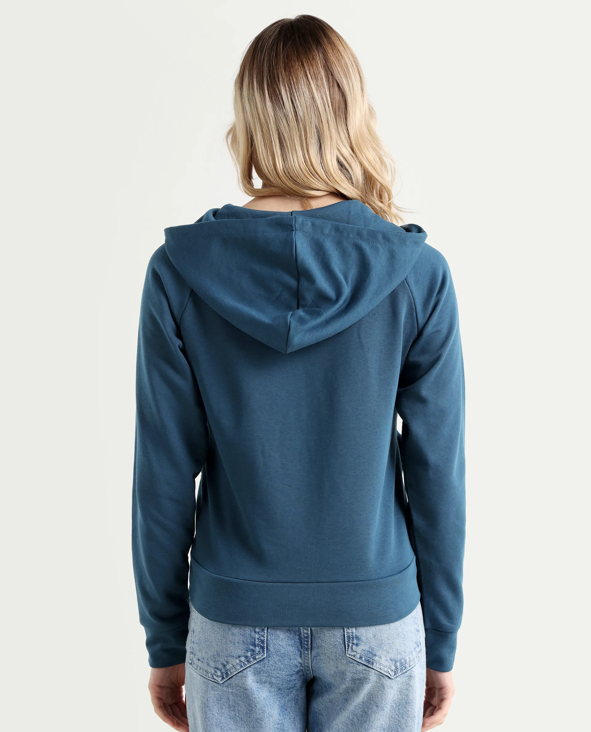 Rareism Women's Medium Weight Terry 290 Gsm Cotton Blend Hooded Plain Regular Fit Jacket - Image 7