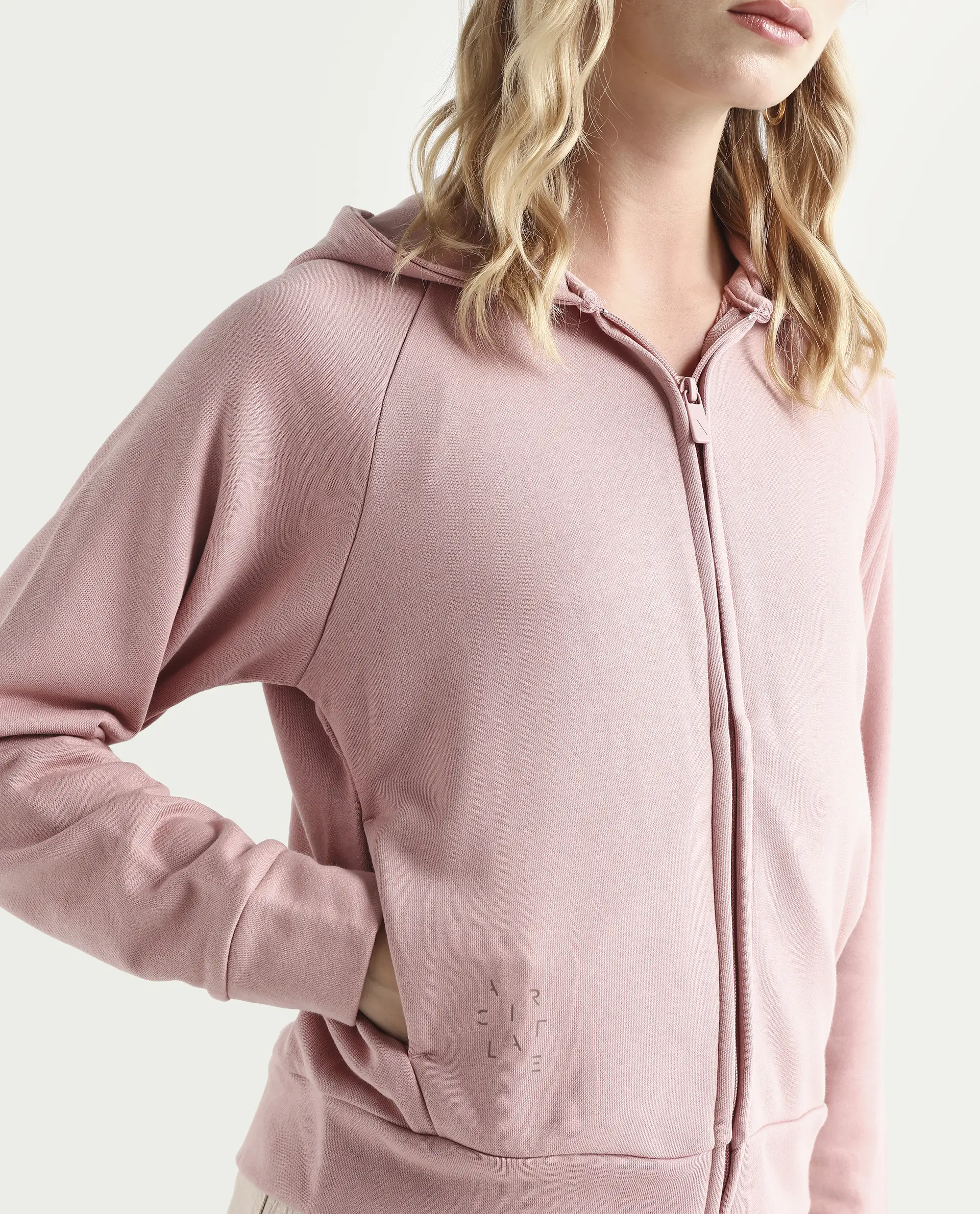 Rareism Women's Medium Weight Terry 290 Gsm Cotton Blend Hooded Plain Regular Fit Jacket