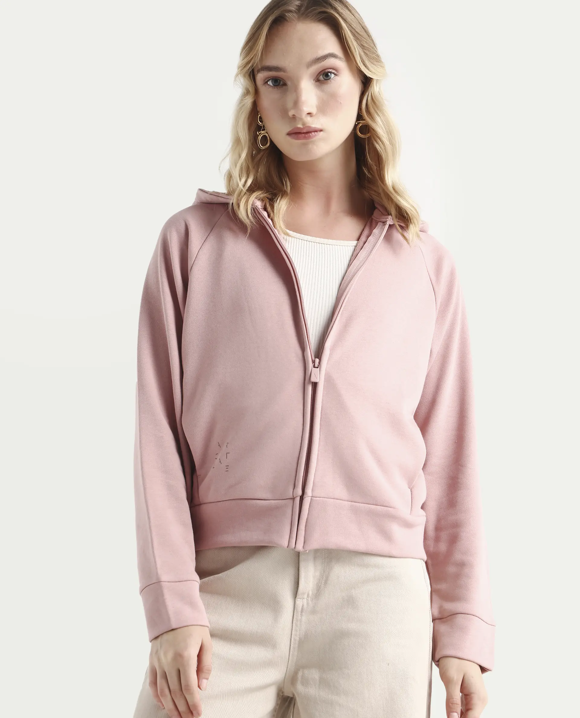 Rareism Women's Medium Weight Terry 290 Gsm Cotton Blend Hooded Plain Regular Fit Jacket - Image 3