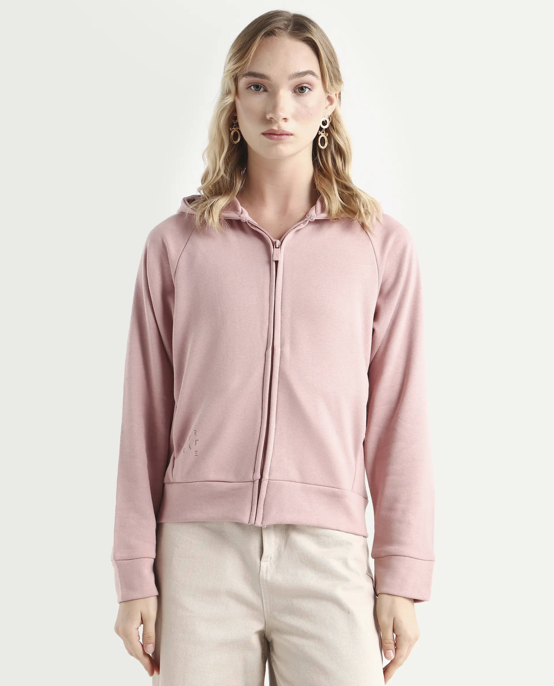 Rareism Women's Medium Weight Terry 290 Gsm Cotton Blend Hooded Plain Regular Fit Jacket - Image 4