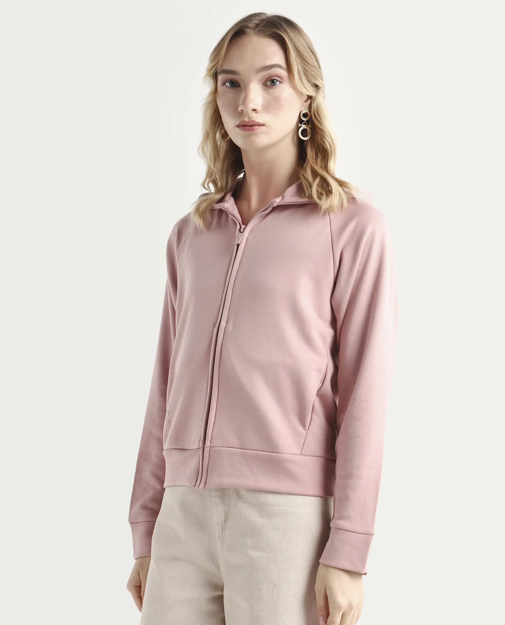 Rareism Women's Medium Weight Terry 290 Gsm Cotton Blend Hooded Plain Regular Fit Jacket - Image 5