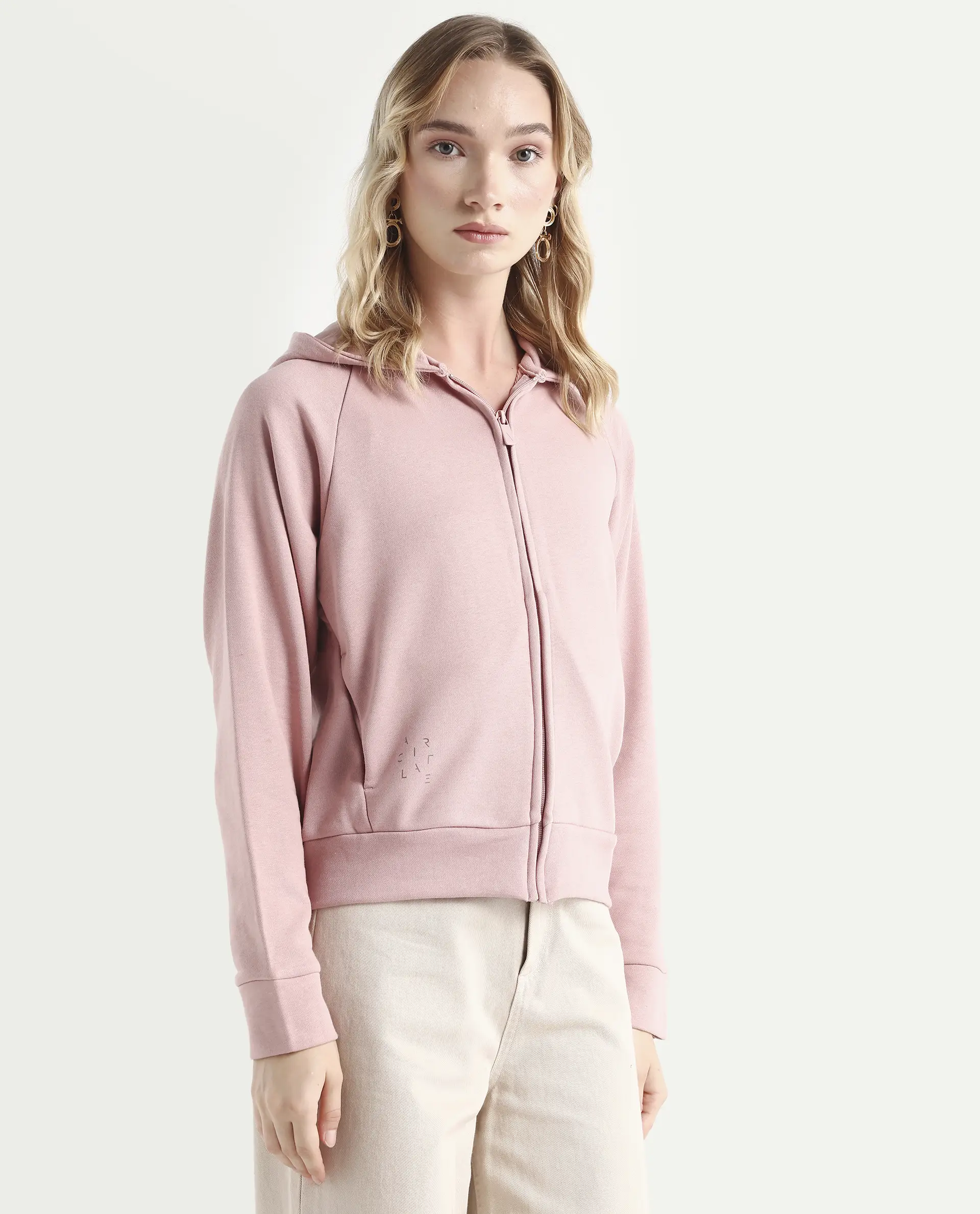Rareism Women's Medium Weight Terry 290 Gsm Cotton Blend Hooded Plain Regular Fit Jacket - Image 6