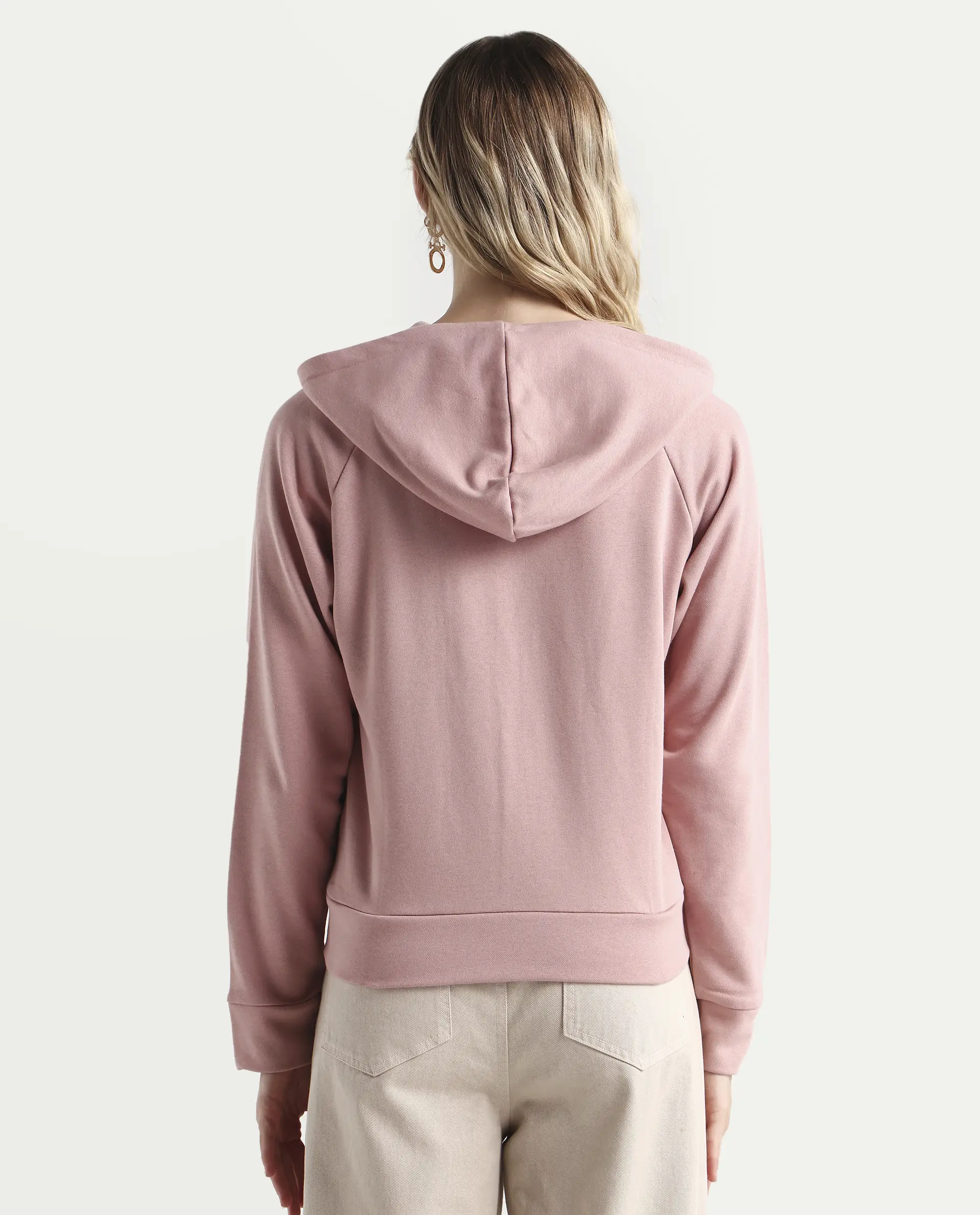 Rareism Women's Medium Weight Terry 290 Gsm Cotton Blend Hooded Plain Regular Fit Jacket - Image 7