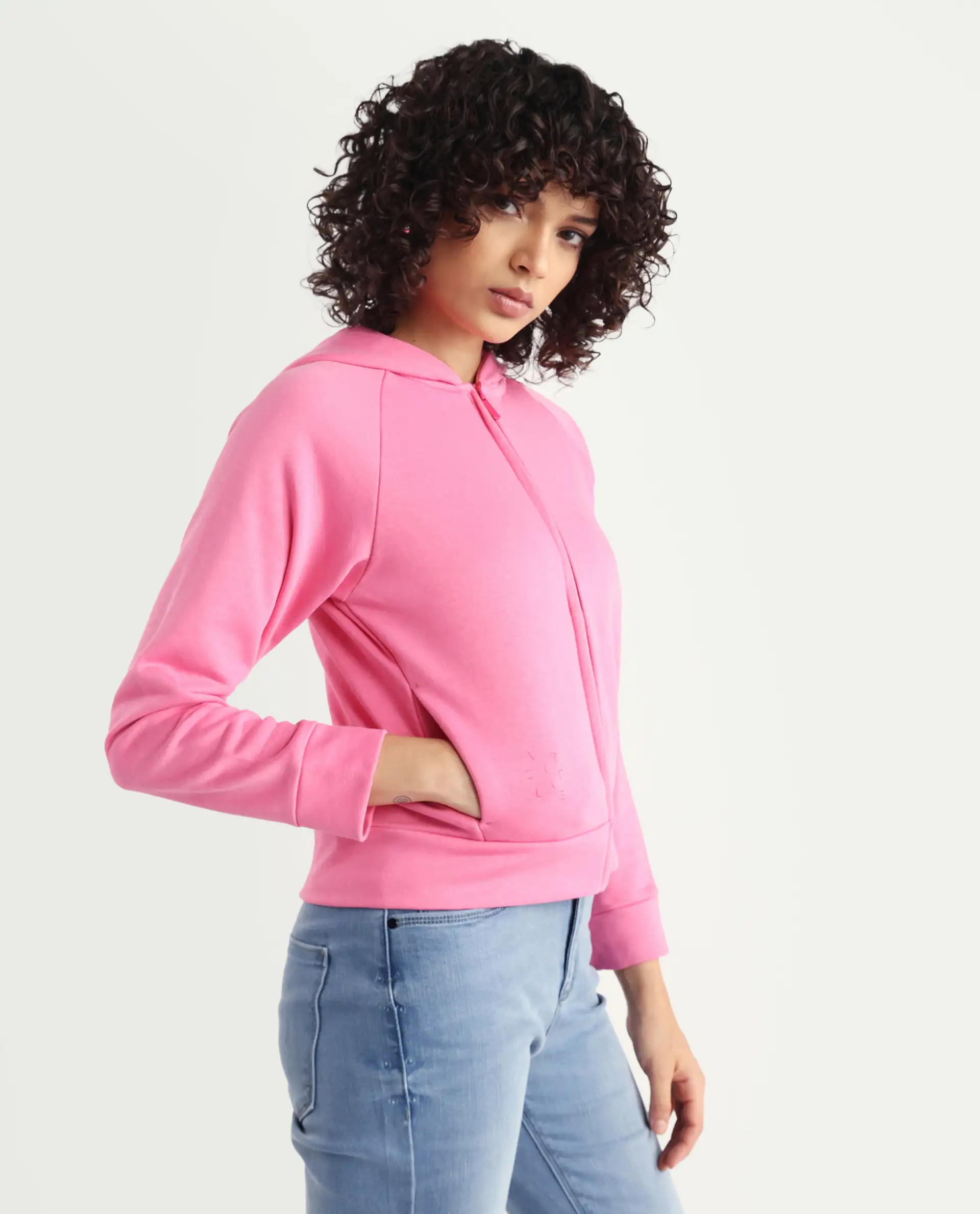 Rareism Women's Medium Weight Terry 290 Gsm Cotton Blend Hooded Plain Regular Fit Jacket - Image 6