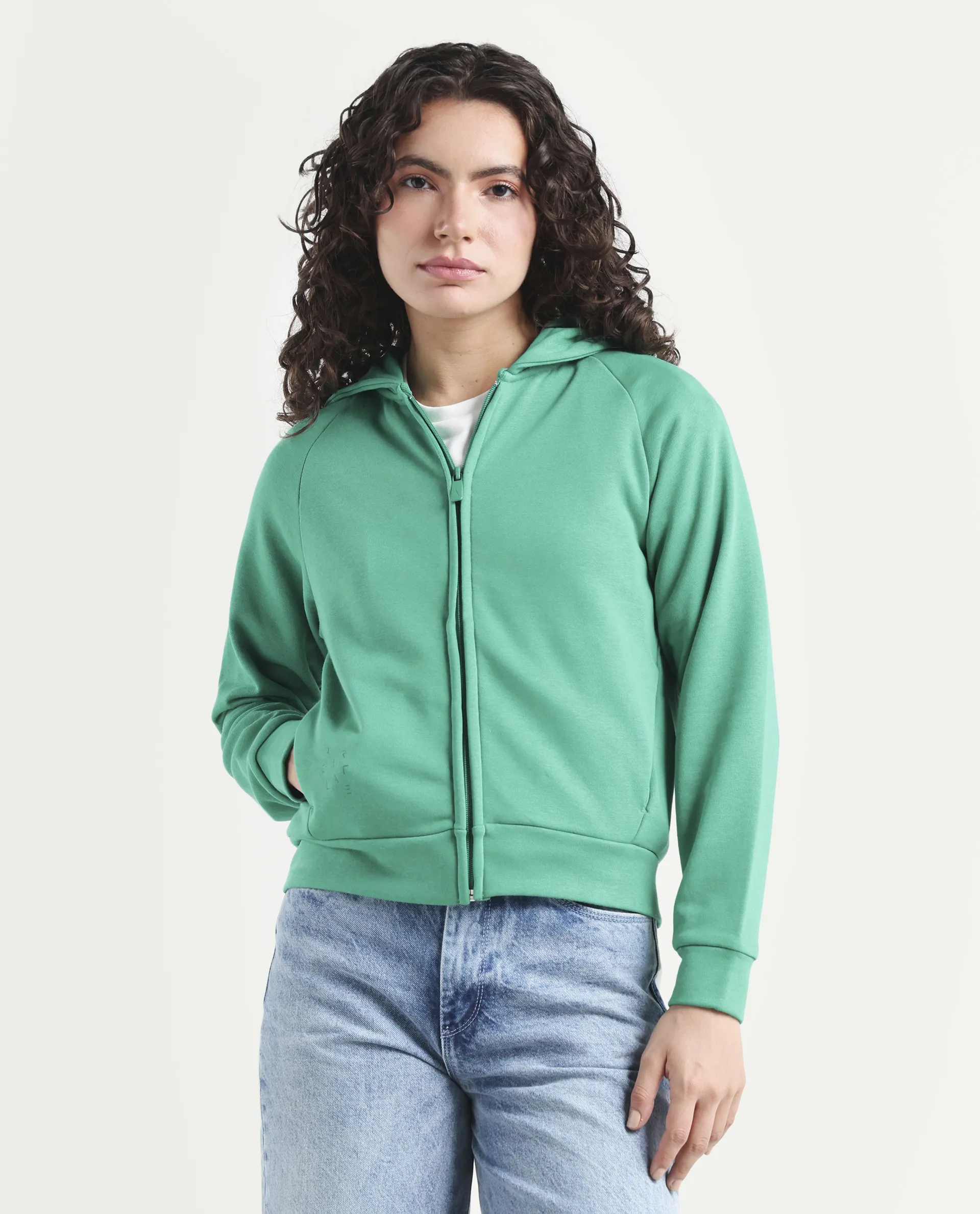 Rareism Women's Medium Weight Terry 290 Gsm Cotton Blend Hooded Plain Regular Fit Jacket - Image 3