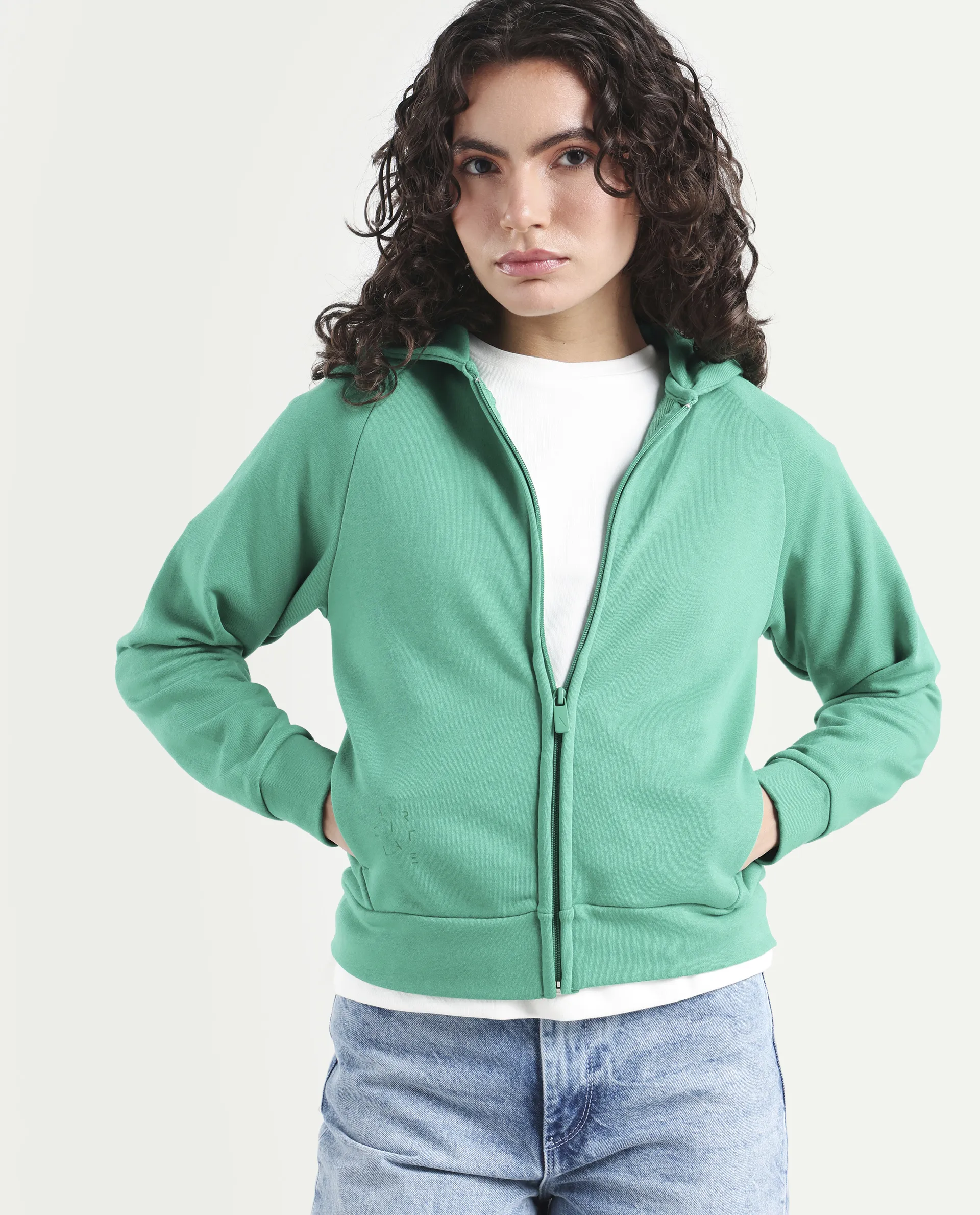 Rareism Women's Medium Weight Terry 290 Gsm Cotton Blend Hooded Plain Regular Fit Jacket - Image 4
