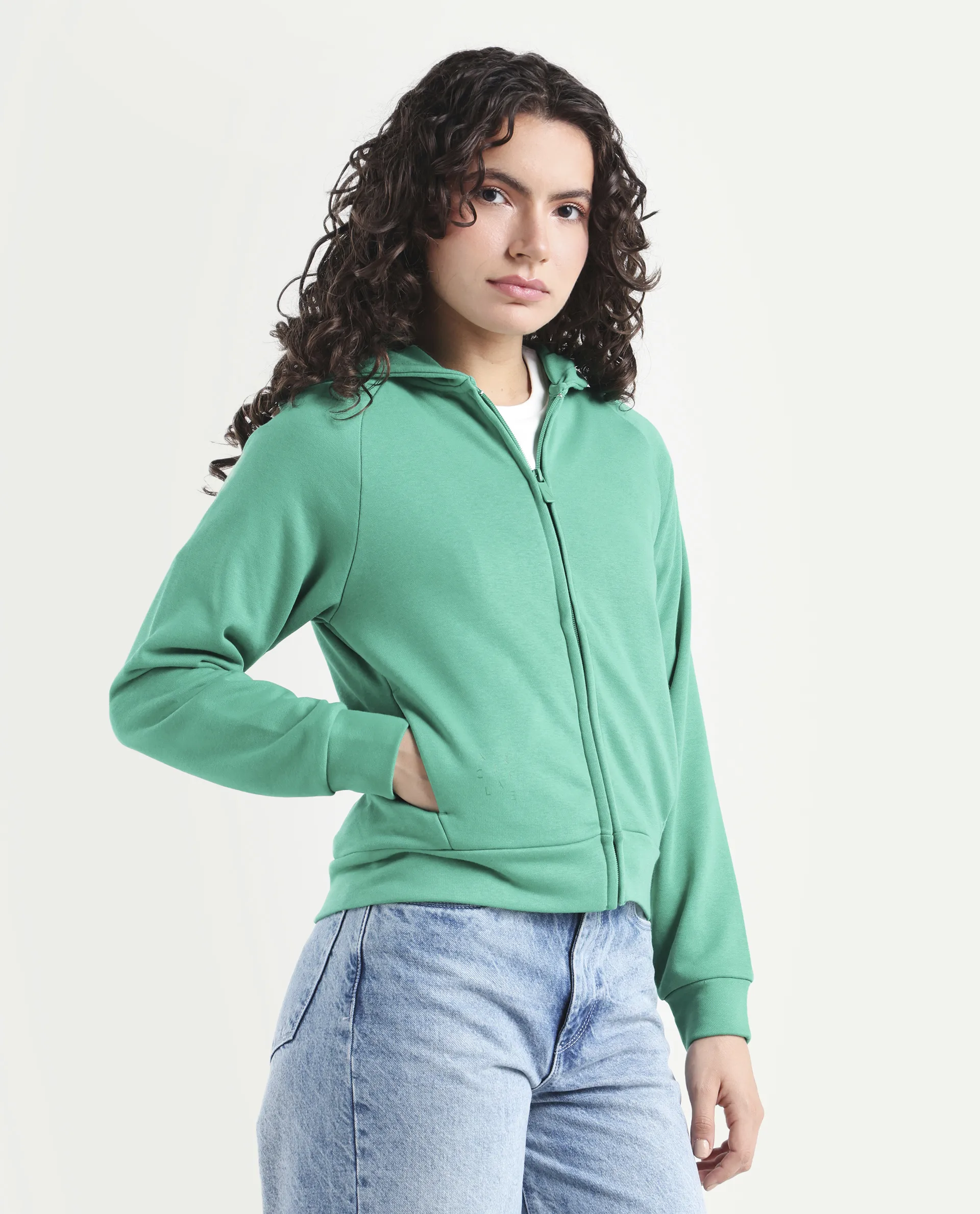 Rareism Women's Medium Weight Terry 290 Gsm Cotton Blend Hooded Plain Regular Fit Jacket - Image 5