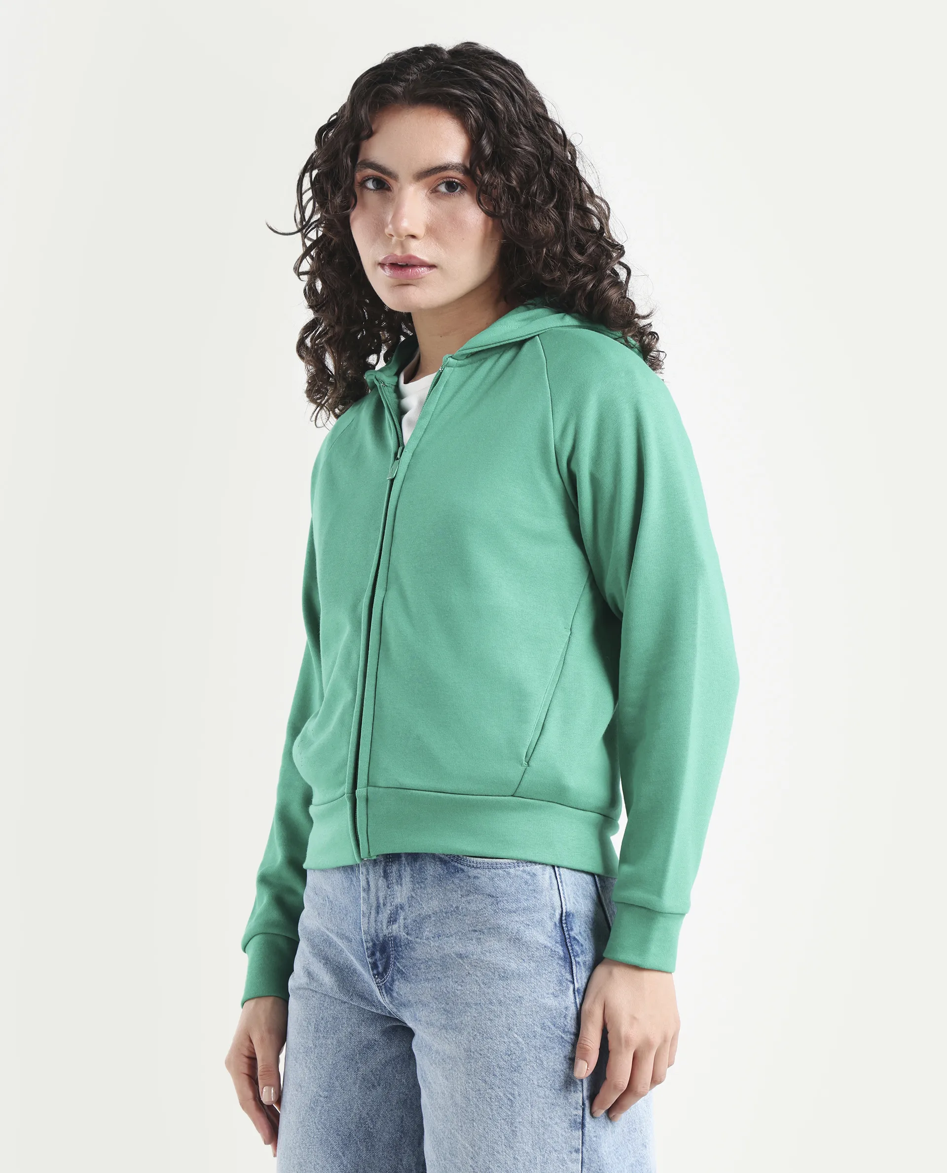 Rareism Women's Medium Weight Terry 290 Gsm Cotton Blend Hooded Plain Regular Fit Jacket - Image 6