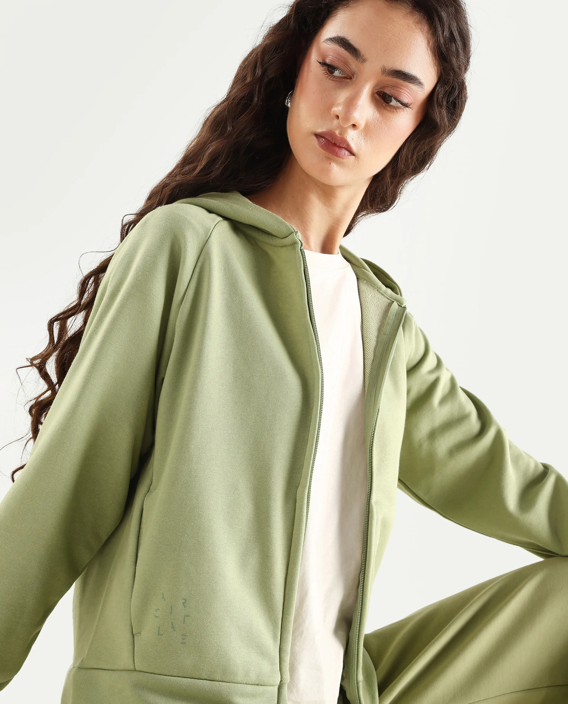 Rareism Women's Medium Weight Terry 290 Gsm Cotton Blend Hooded Plain Regular Fit Jacket