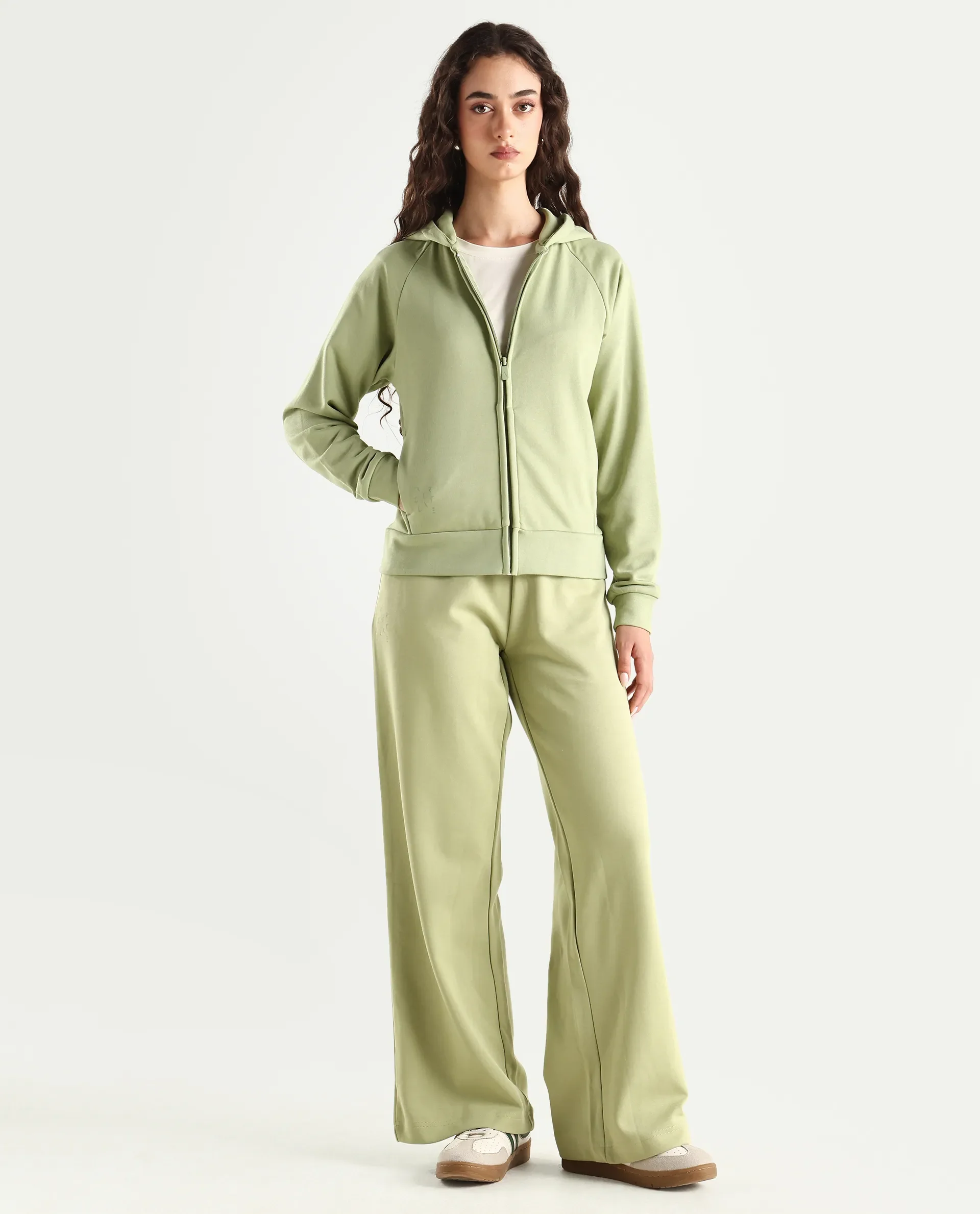 Rareism Women's Medium Weight Terry 290 Gsm Cotton Blend Hooded Plain Regular Fit Jacket - Image 2
